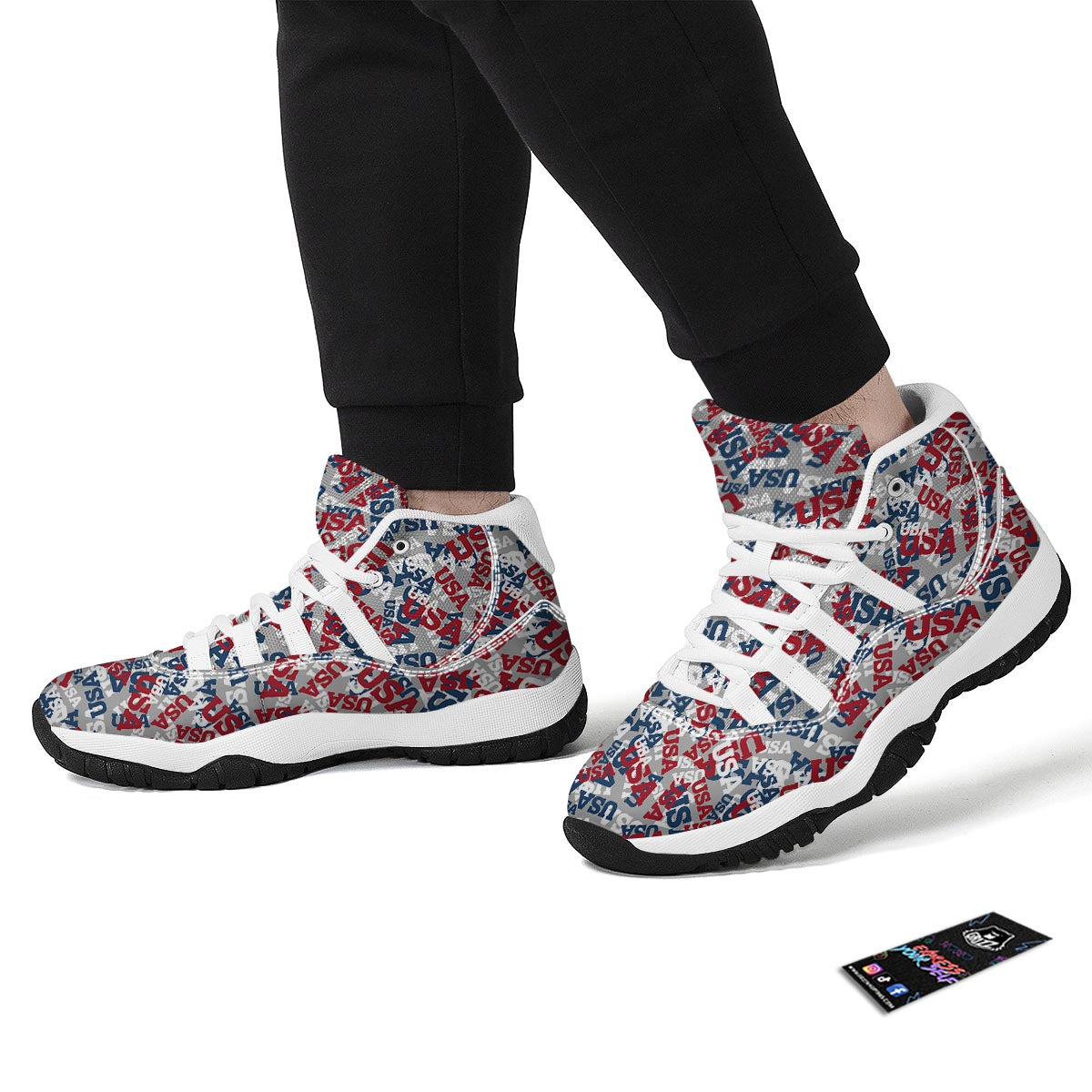 Usa Patriot Pattern Print White Bball Shoes-grizzshop