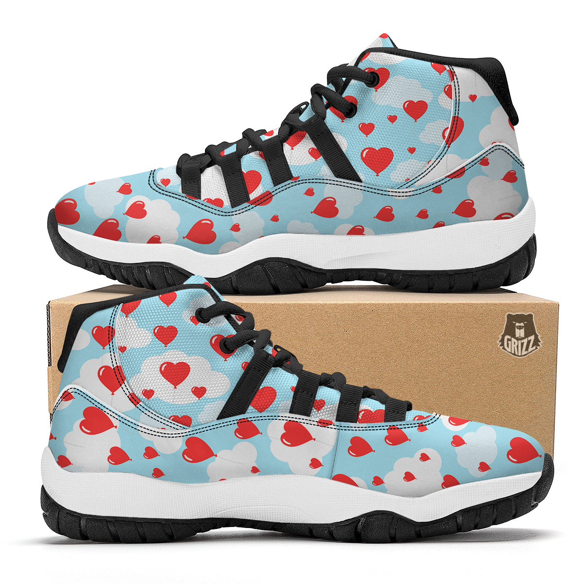 Valentine Heart Balloon Print Pattern Black Bball Shoes-grizzshop