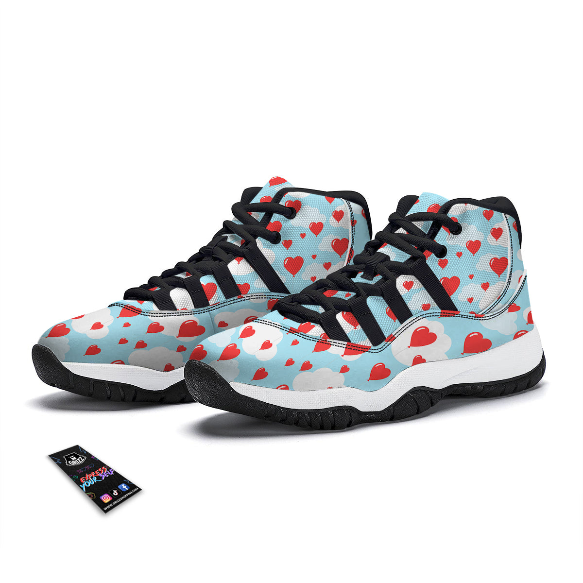 Valentine Heart Balloon Print Pattern Black Bball Shoes-grizzshop