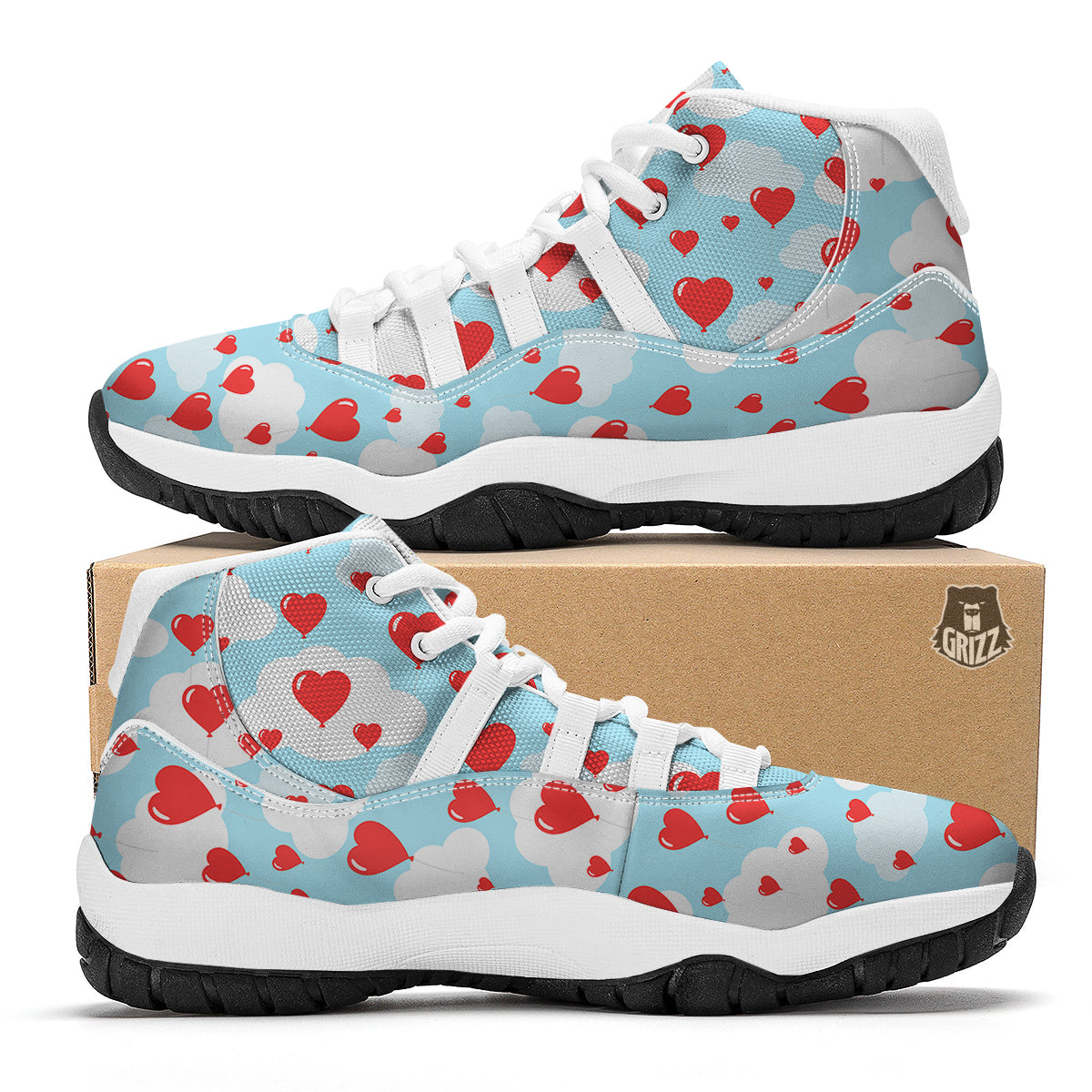 Valentine Heart Balloon Print Pattern White Bball Shoes-grizzshop