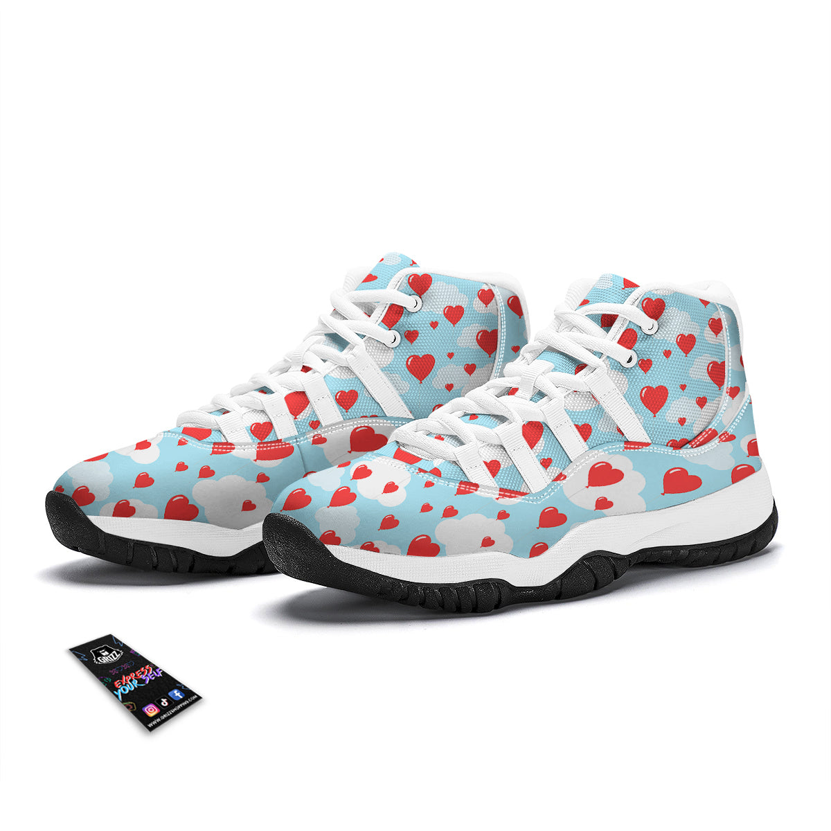 Valentine Heart Balloon Print Pattern White Bball Shoes-grizzshop