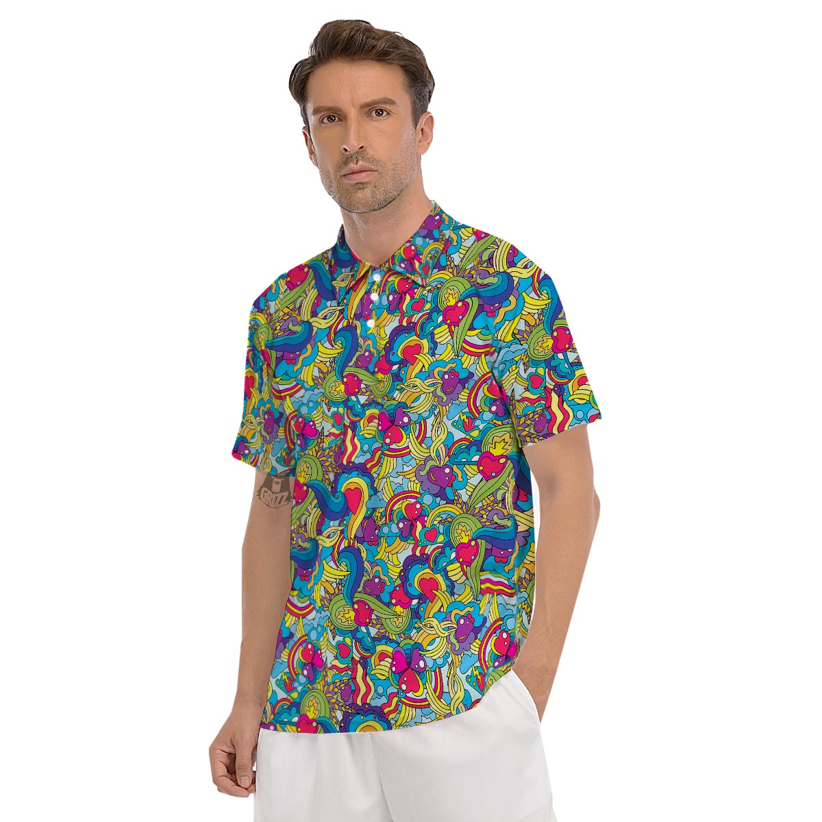 Valentine Heart Hippie Trippy Men's Golf Shirts-grizzshop