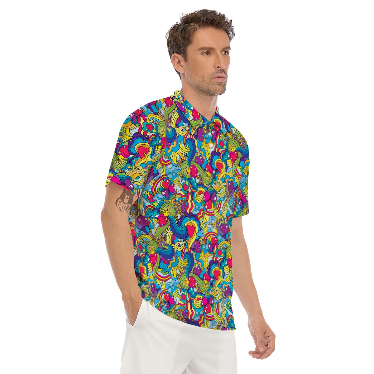 Valentine Heart Hippie Trippy Men's Golf Shirts-grizzshop