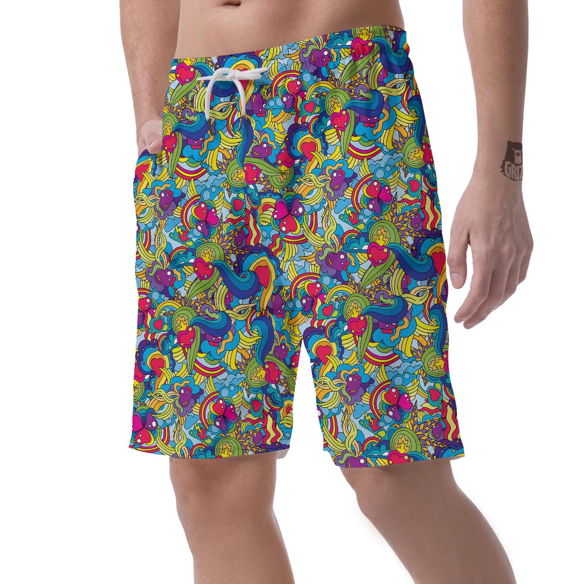 Valentine Heart Hippie Trippy Men's Shorts-grizzshop