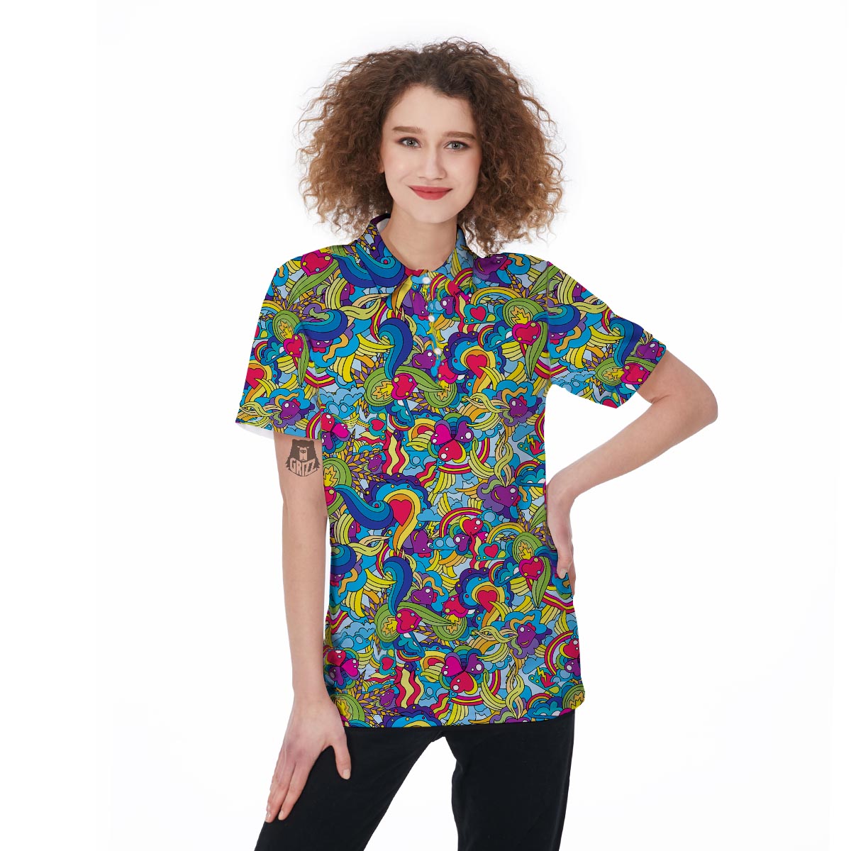 Valentine Heart Hippie Trippy Women's Golf Shirts-grizzshop