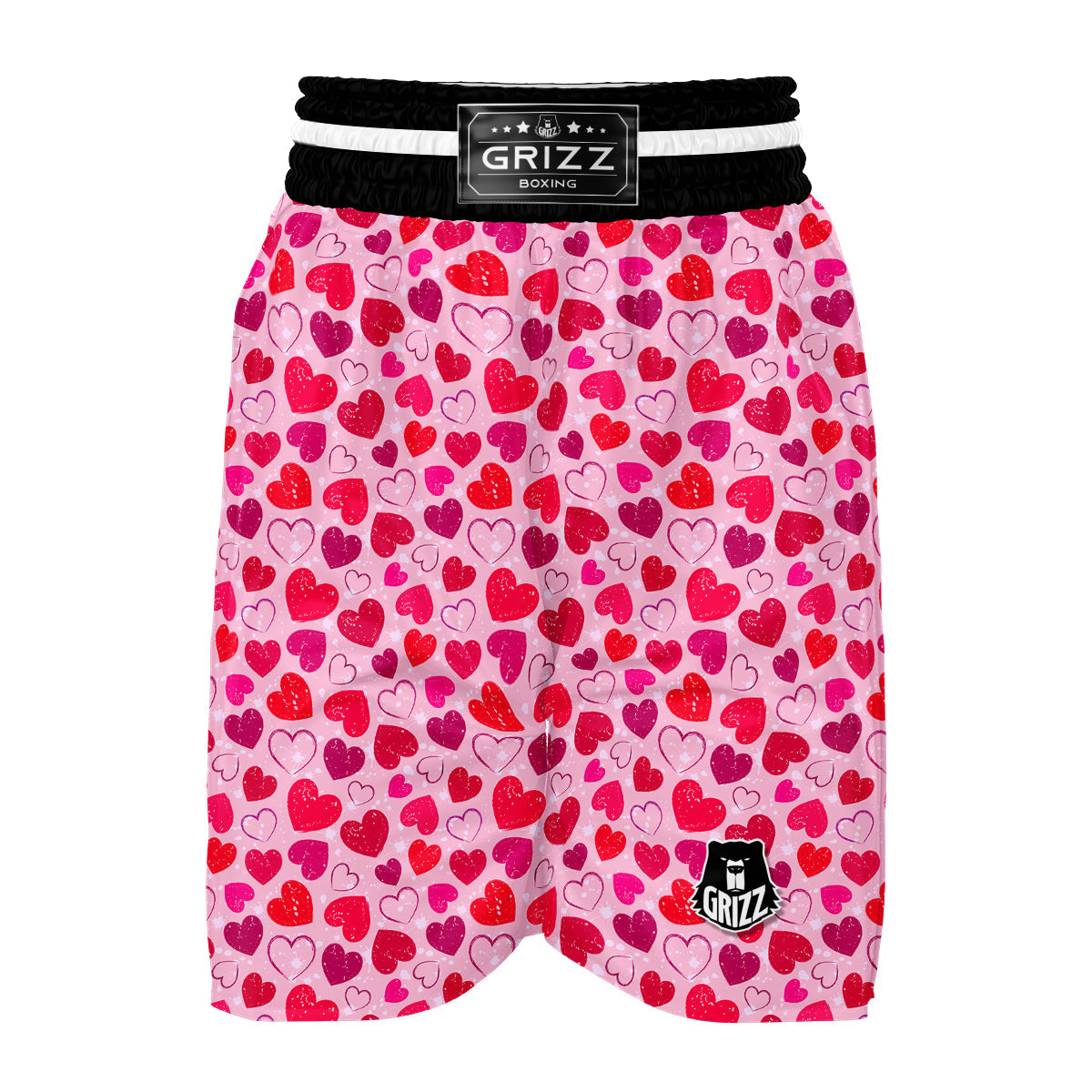 Valentine Pink Heart Print Pattern Boxing Shorts-grizzshop