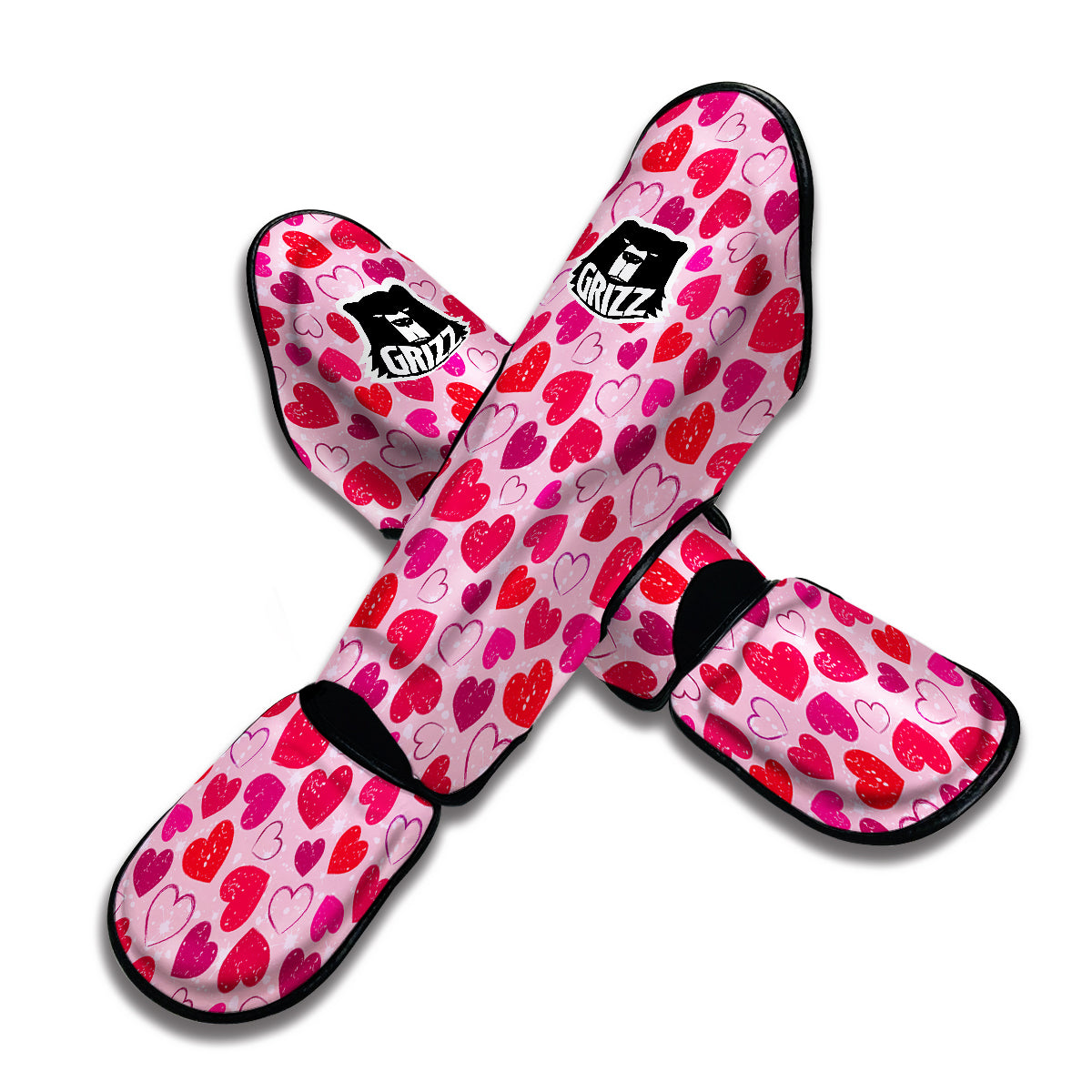 Valentine Pink Heart Print Pattern Muay Thai Shin Guards-grizzshop