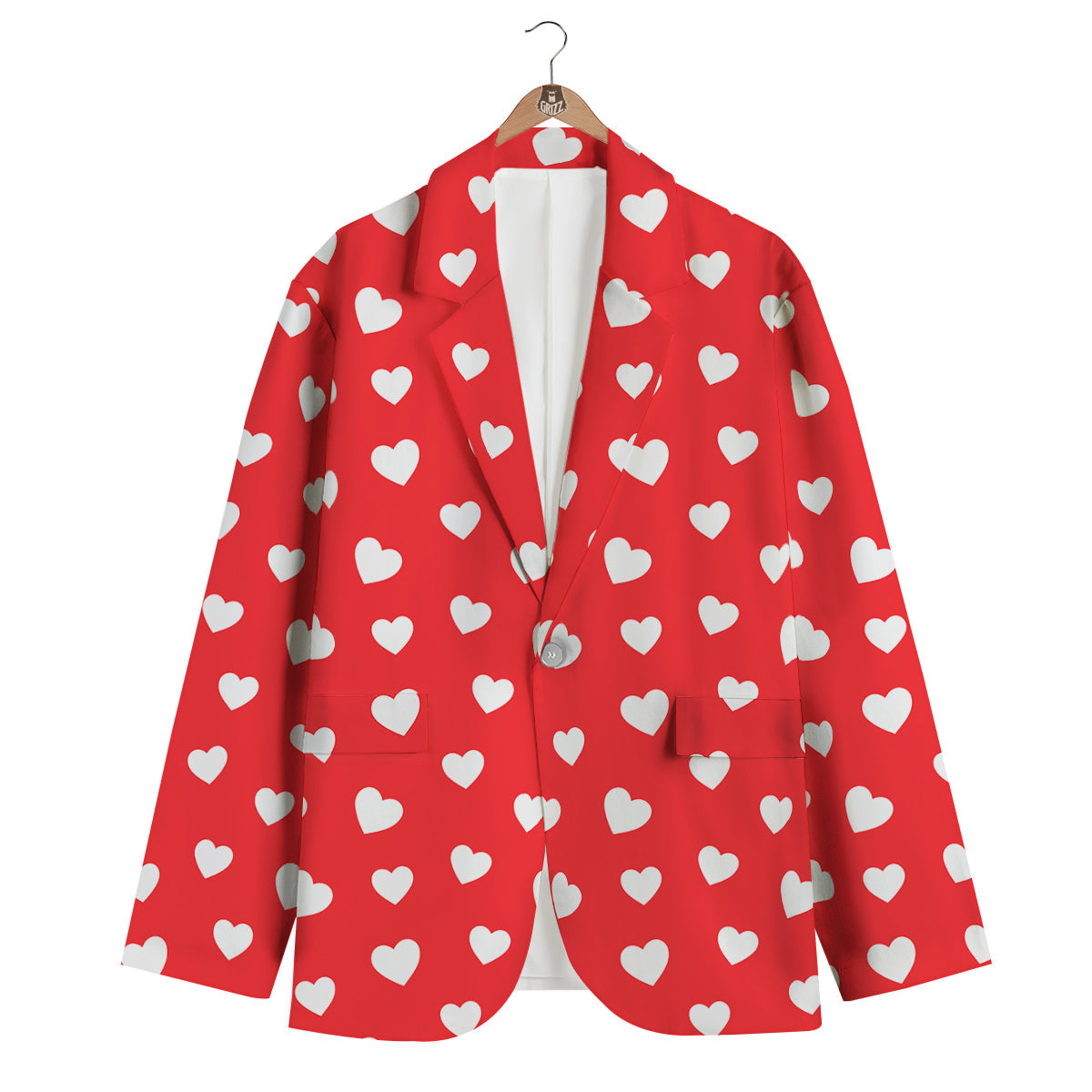 Valentine Red Heart Print Pattern Men's Blazer-grizzshop