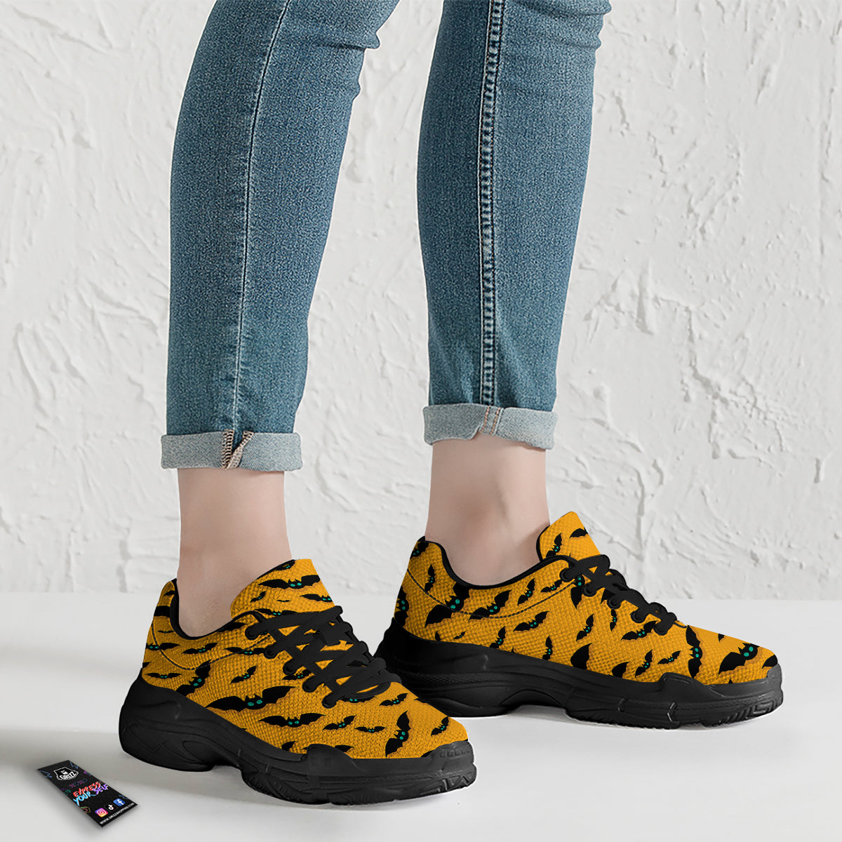 Vampire Bat Halloween Print Pattern Black Chunky Shoes-grizzshop