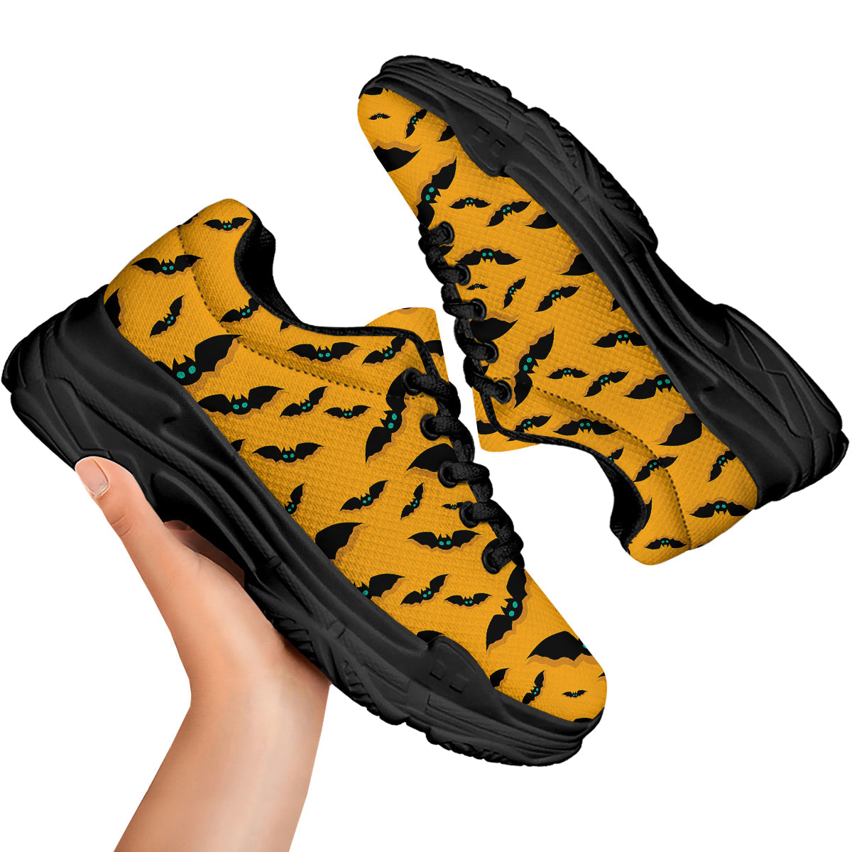 Vampire Bat Halloween Print Pattern Black Chunky Shoes-grizzshop