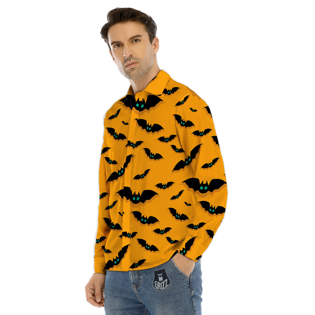 Vampire Bat Halloween Print Pattern Men's Dress Shirts-grizzshop