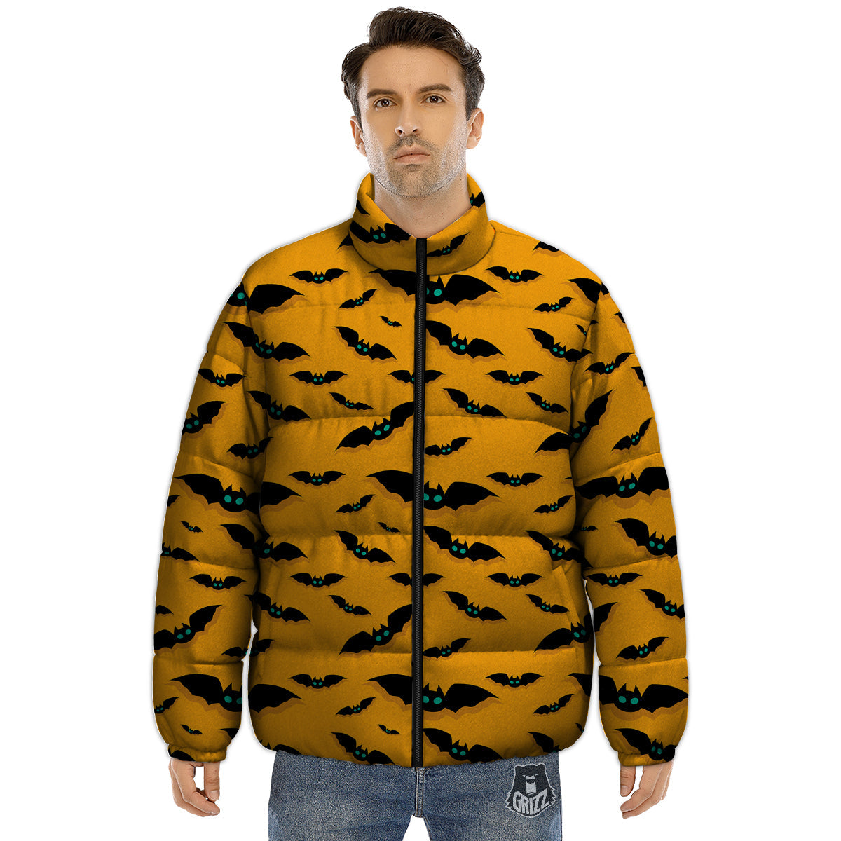 Vampire Bat Halloween Print Pattern Puffer Jacket-grizzshop