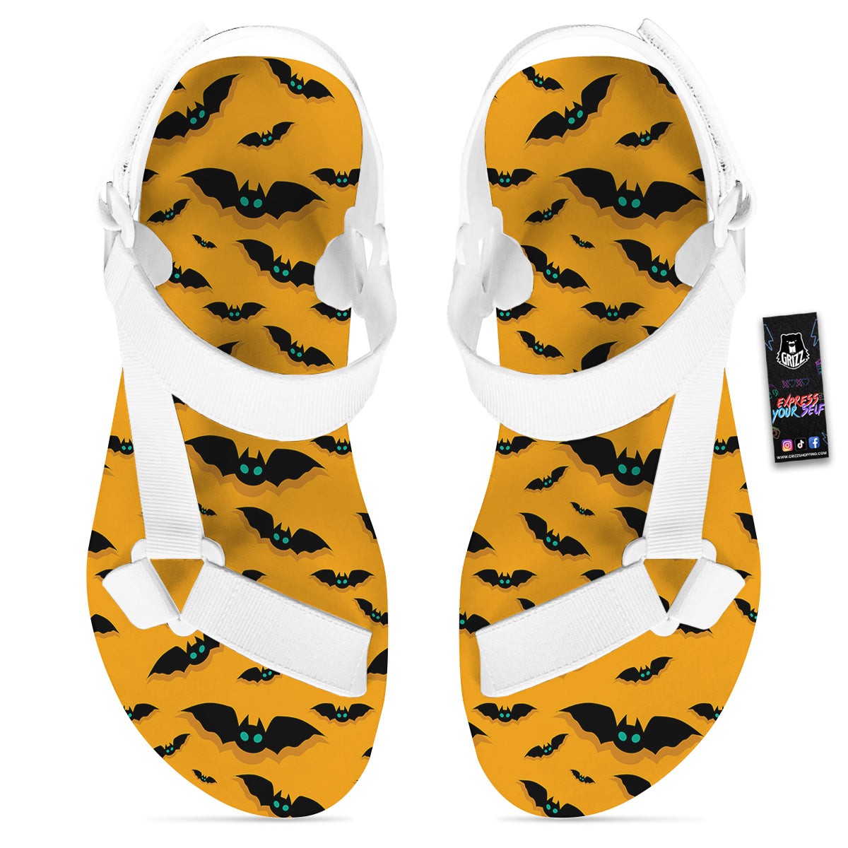 Vampire Bat Halloween Print Pattern White Open Toe Sandals-grizzshop