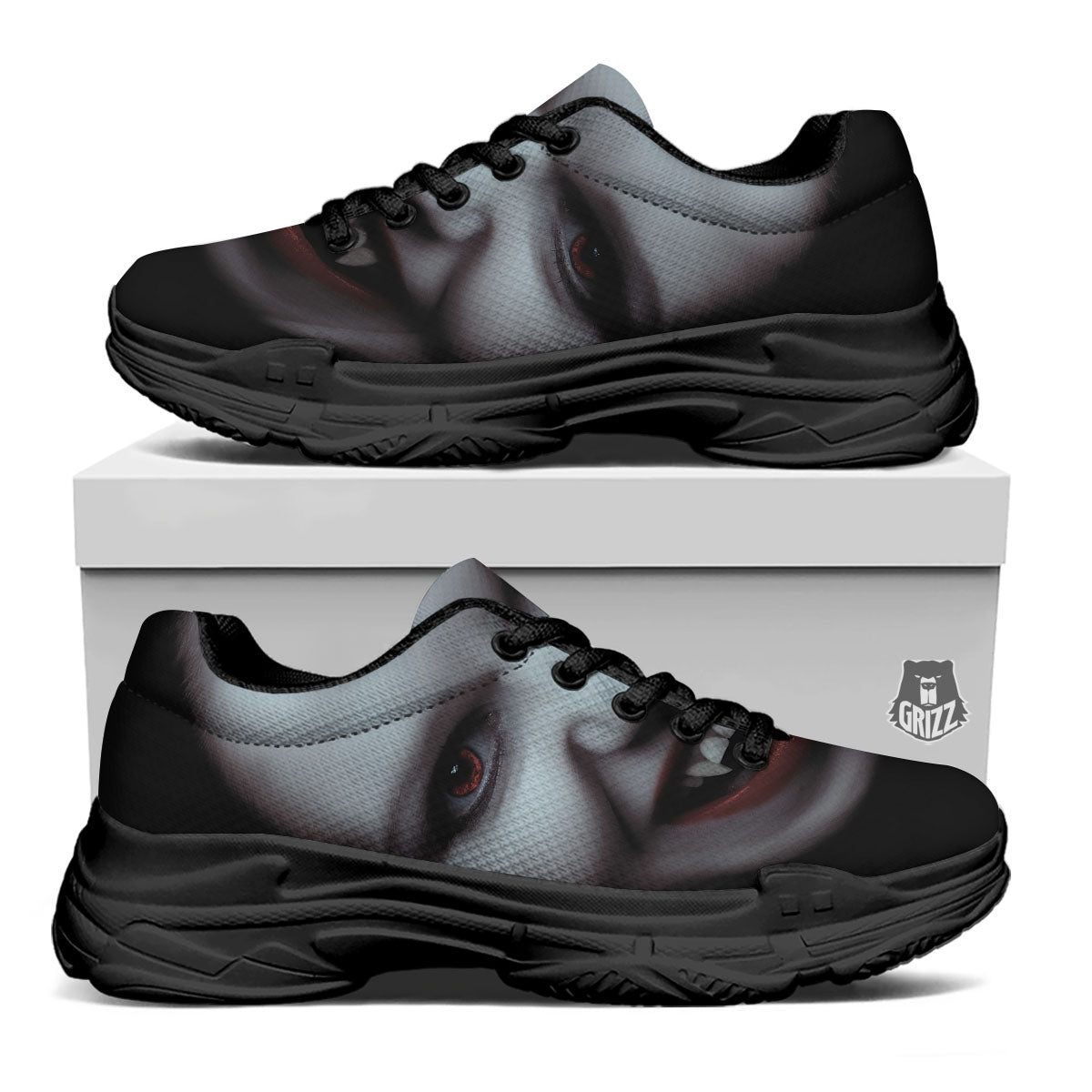 Vampire Girl Halloween Print Black Chunky Shoes-grizzshop