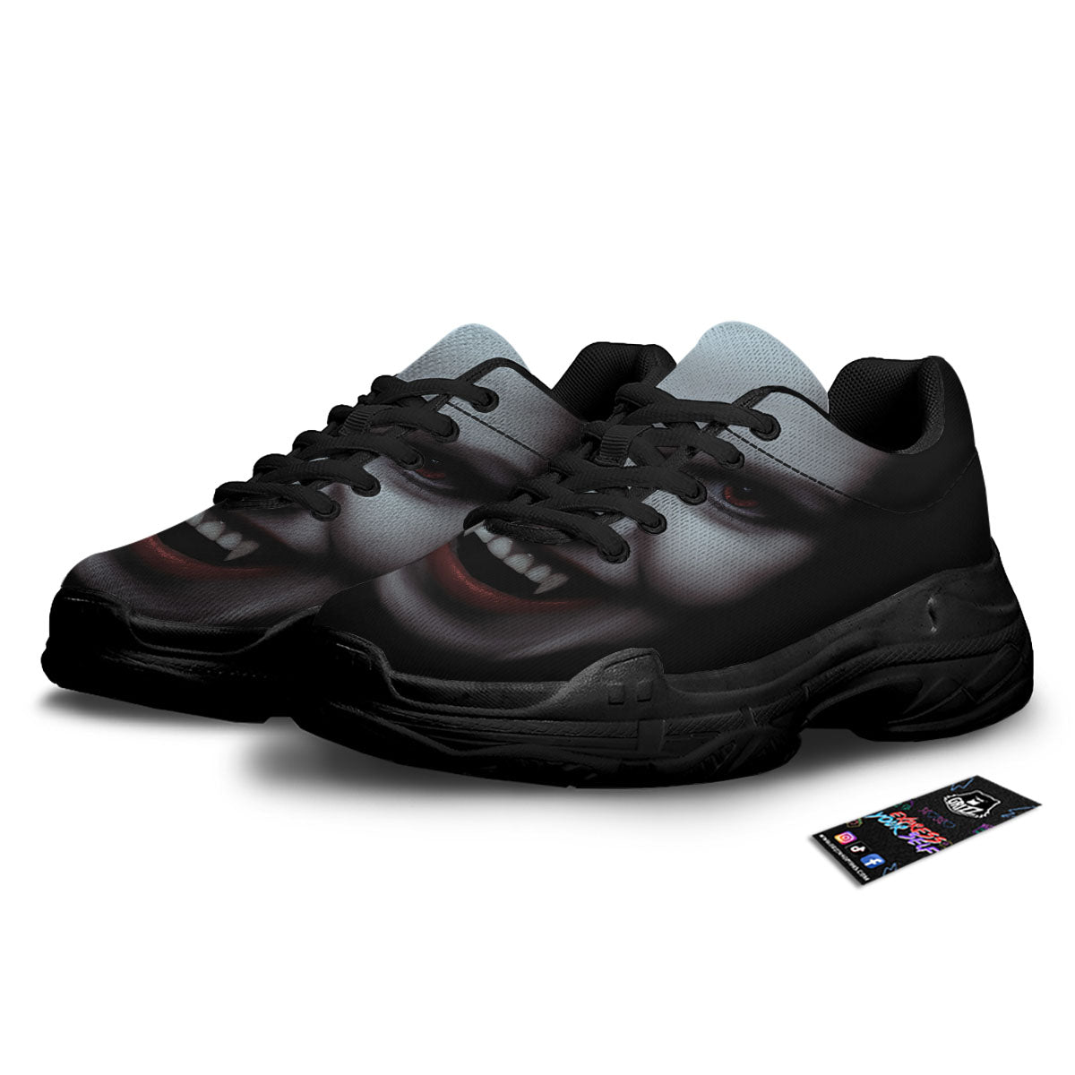 Vampire Girl Halloween Print Black Chunky Shoes-grizzshop