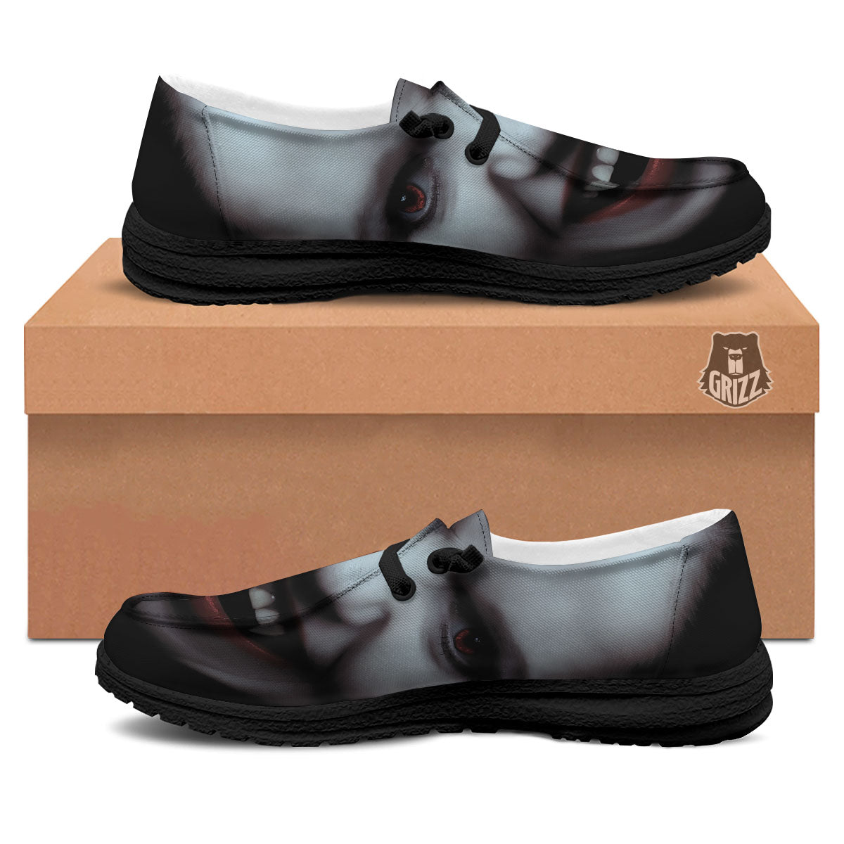 Vampire Girl Halloween Print Black Loafers-grizzshop