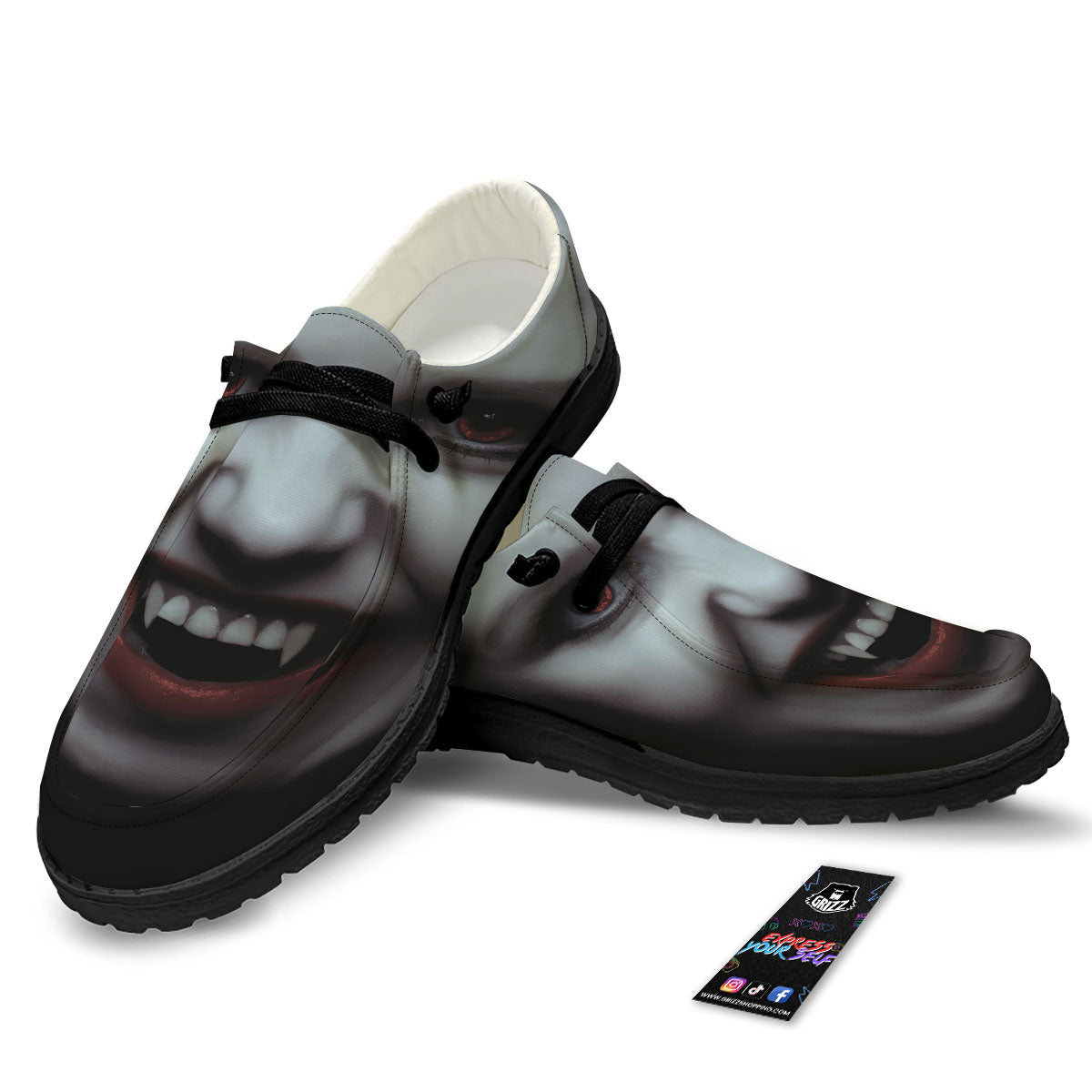 Vampire Girl Halloween Print Black Loafers-grizzshop
