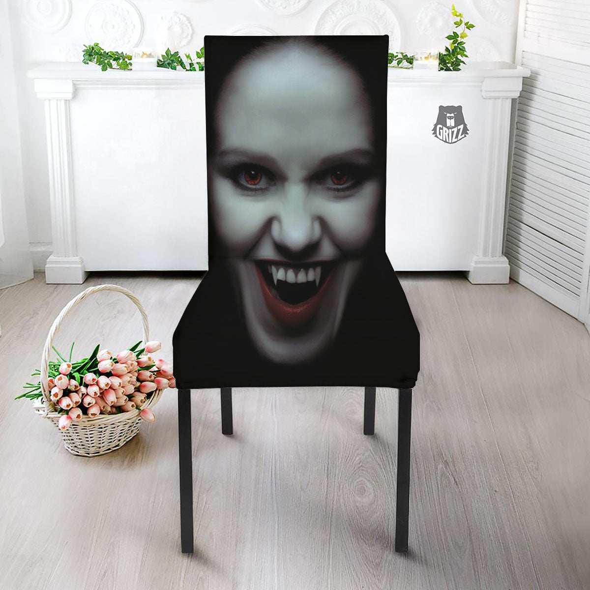 Vampire Girl Halloween Print Dining Chair Slipcover-grizzshop