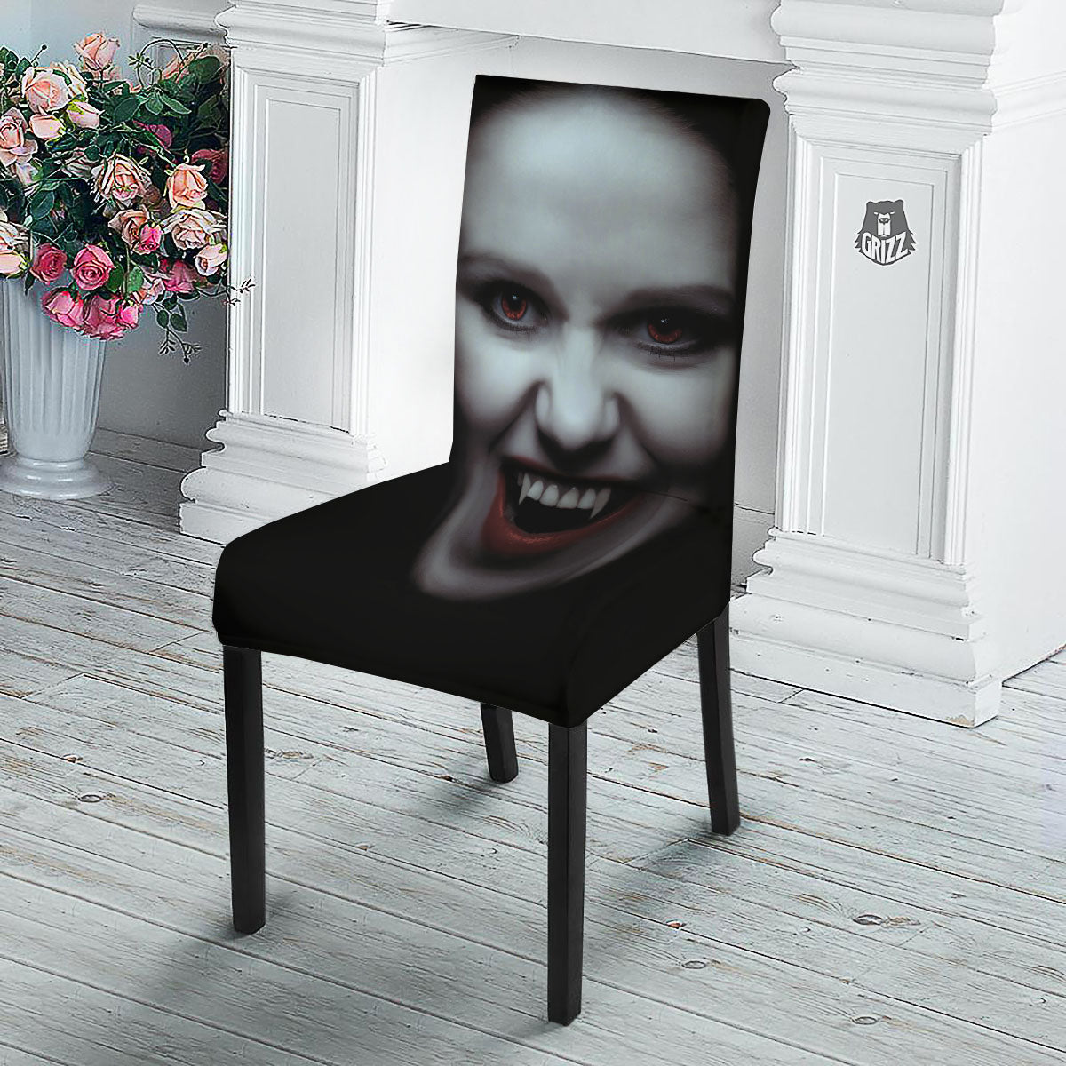 Vampire Girl Halloween Print Dining Chair Slipcover-grizzshop