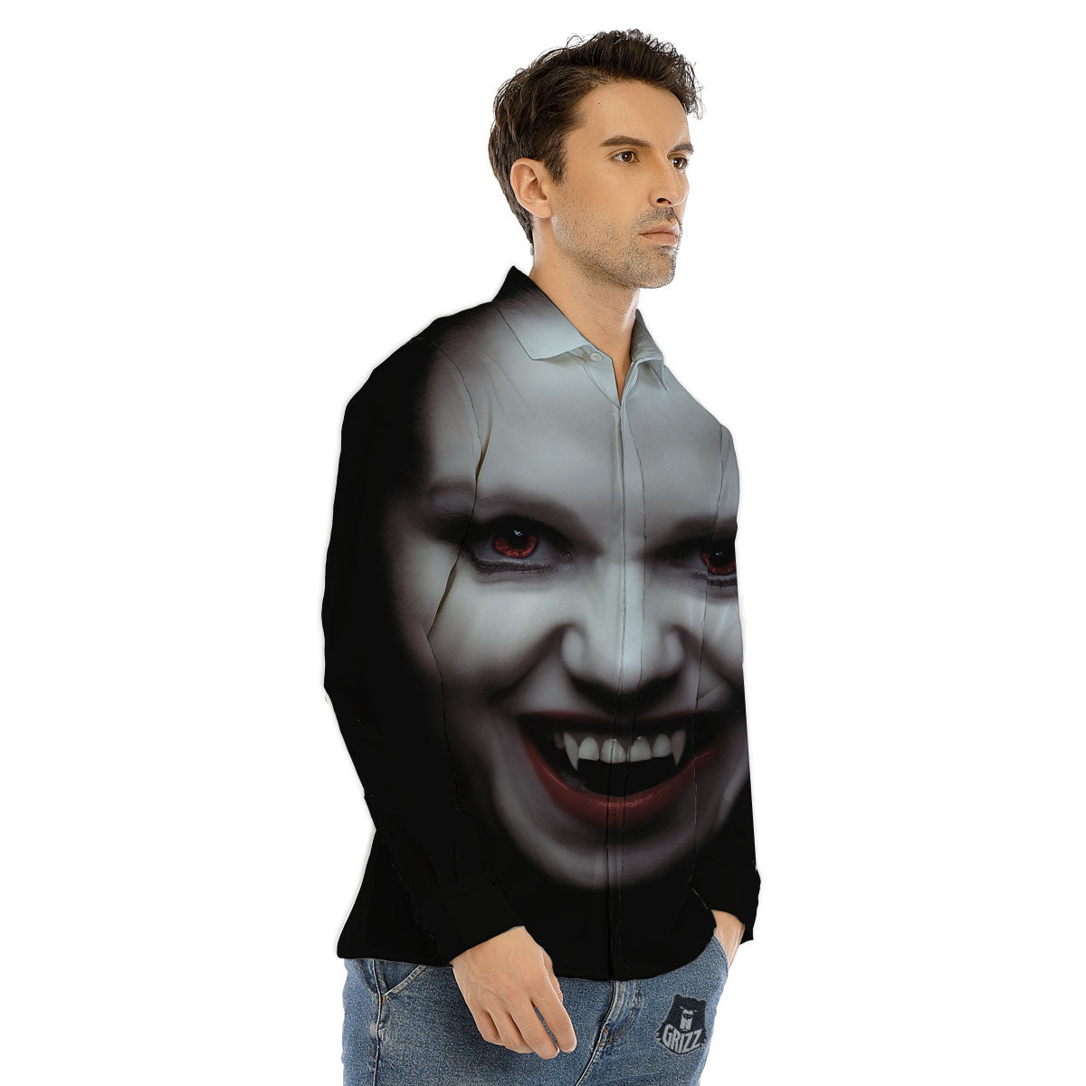 Vampire Girl Halloween Print Men's Dress Shirts-grizzshop