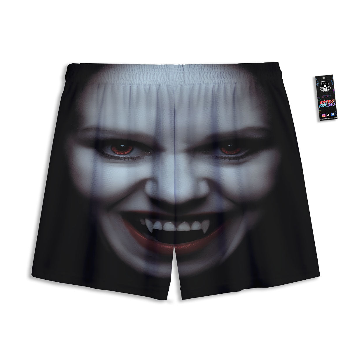 Vampire Girl Halloween Print Mesh Shorts
