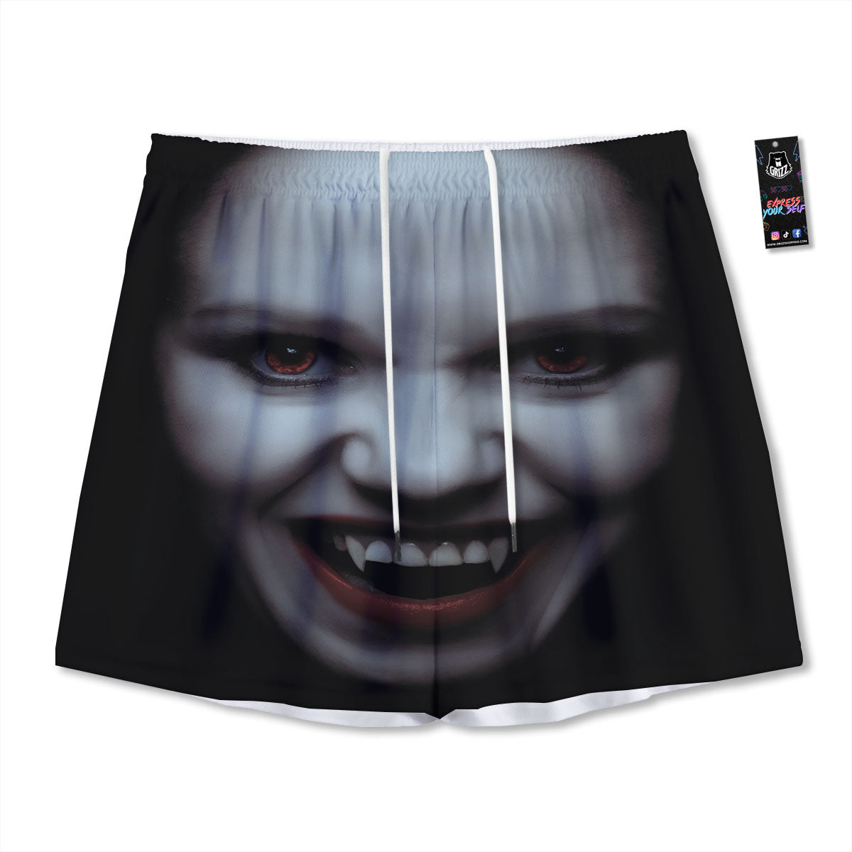 Vampire Girl Halloween Print Mesh Shorts
