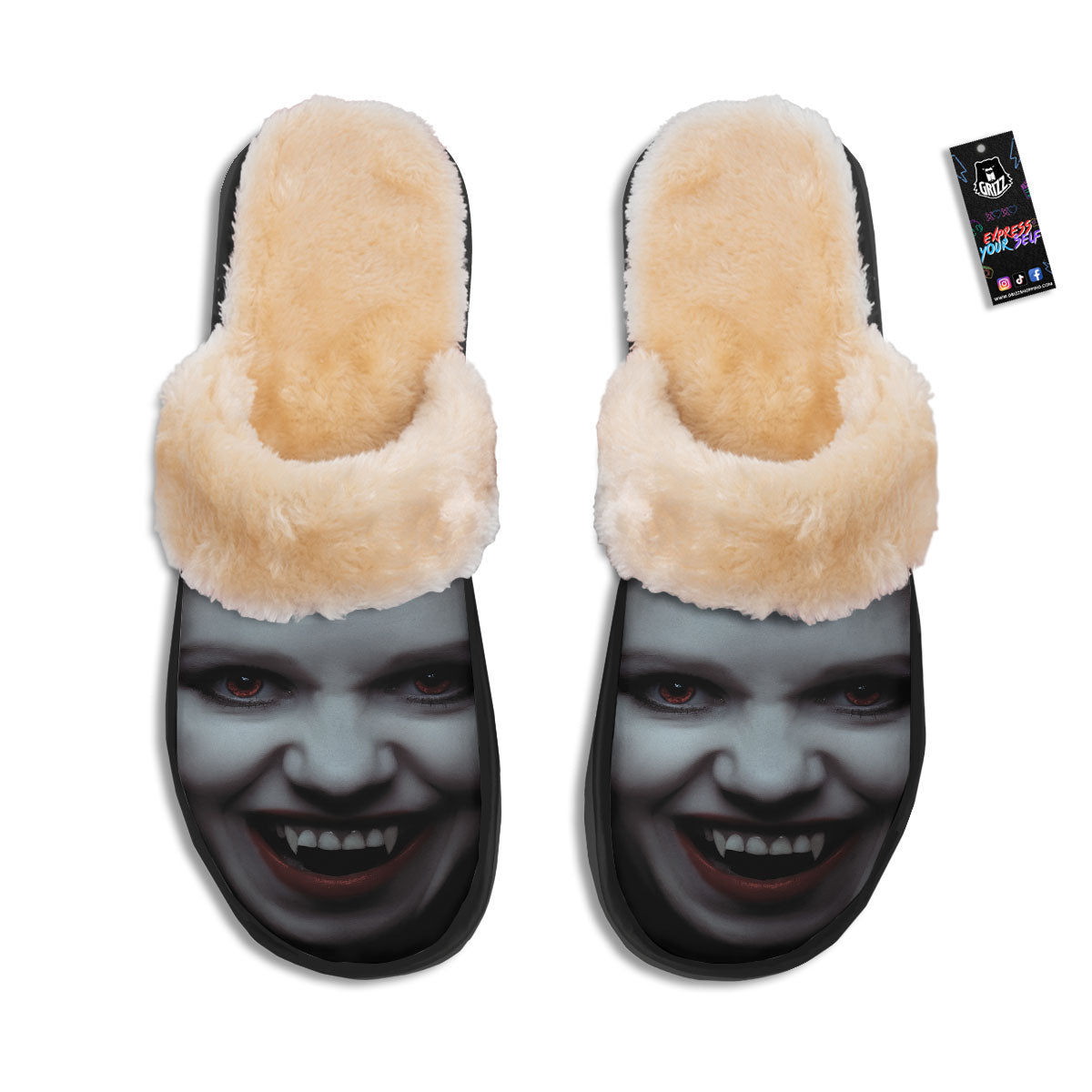 Vampire Girl Halloween Print Slippers-grizzshop