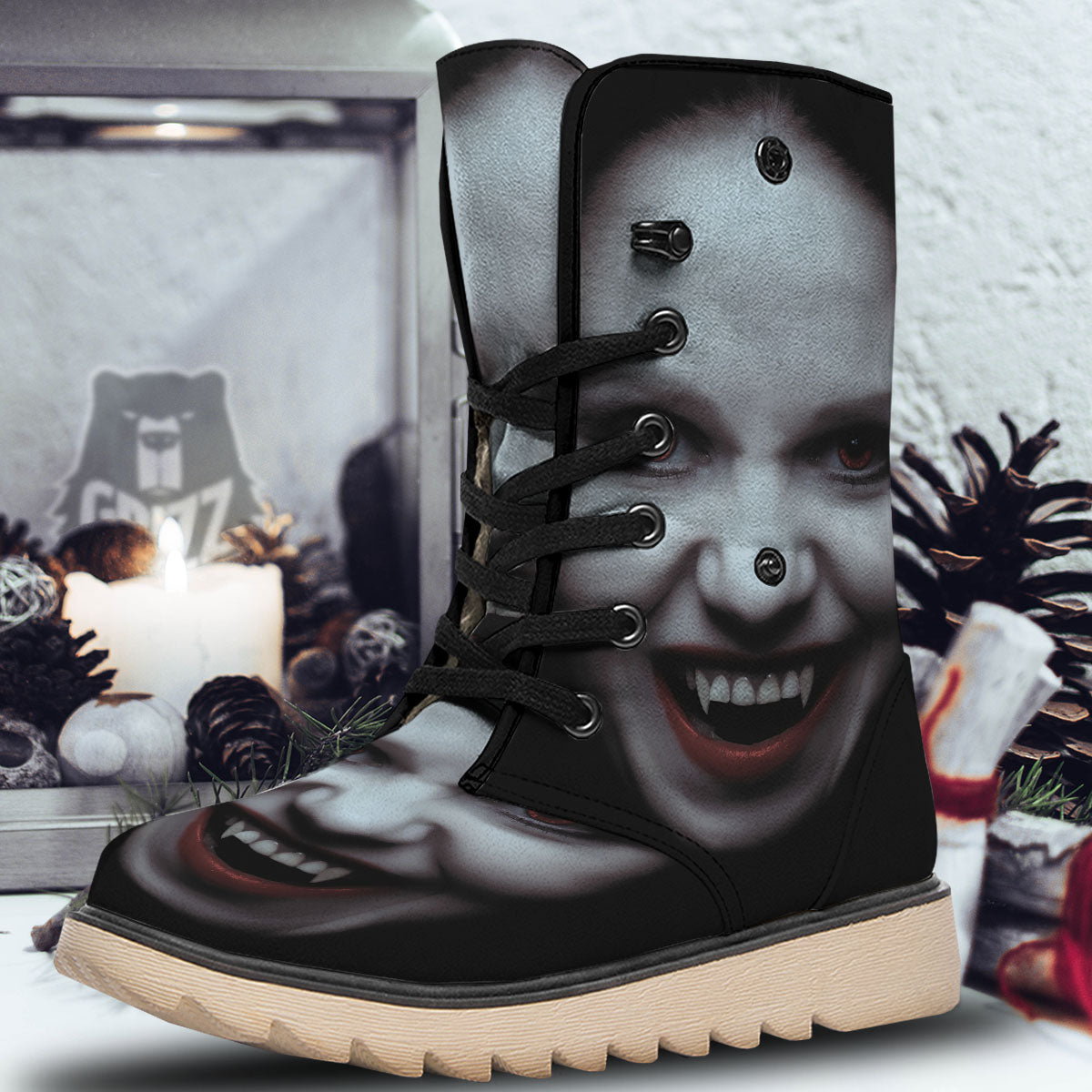 Vampire Girl Halloween Print Snow Boots-grizzshop