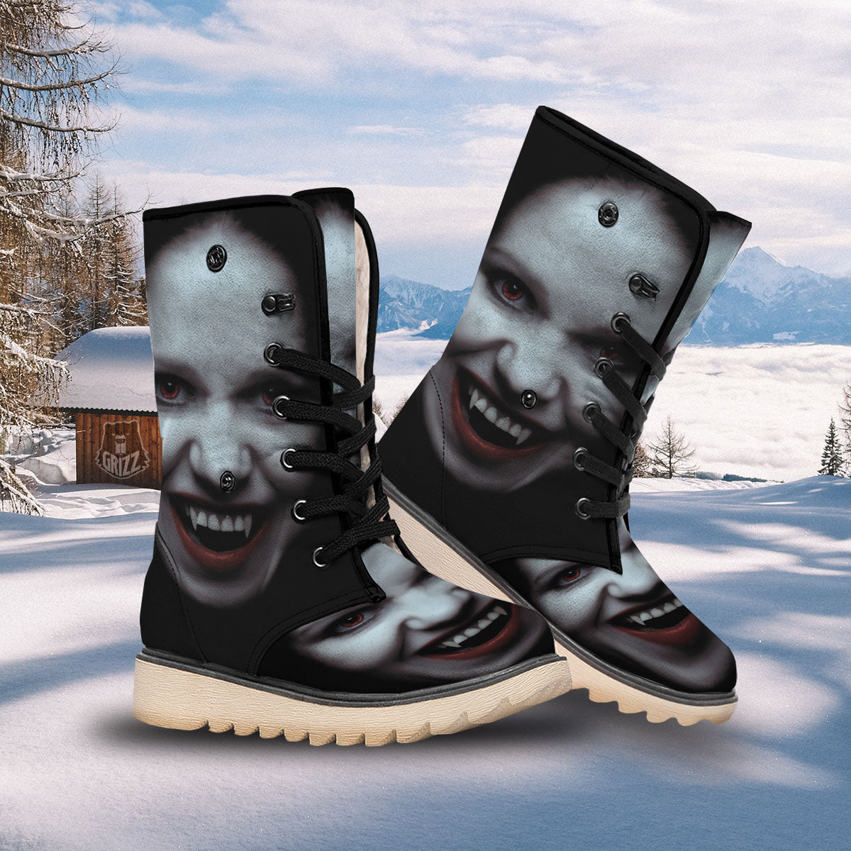 Vampire Girl Halloween Print Snow Boots-grizzshop