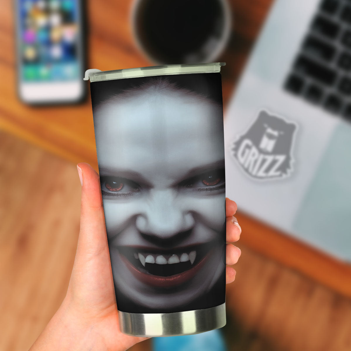 Vampire Girl Halloween Print Tumbler-grizzshop