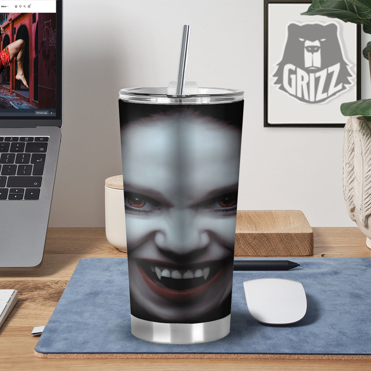 Vampire Girl Halloween Print Tumbler-grizzshop