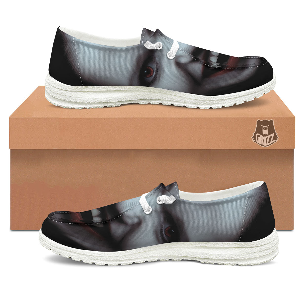 Vampire Girl Halloween Print White Loafers-grizzshop