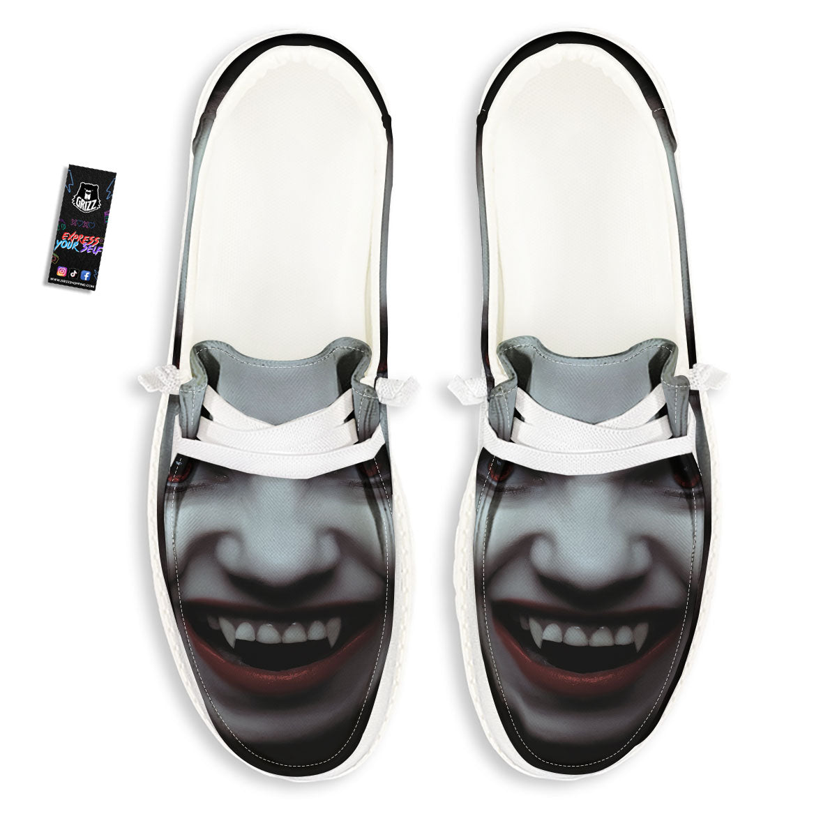 Vampire Girl Halloween Print White Loafers-grizzshop