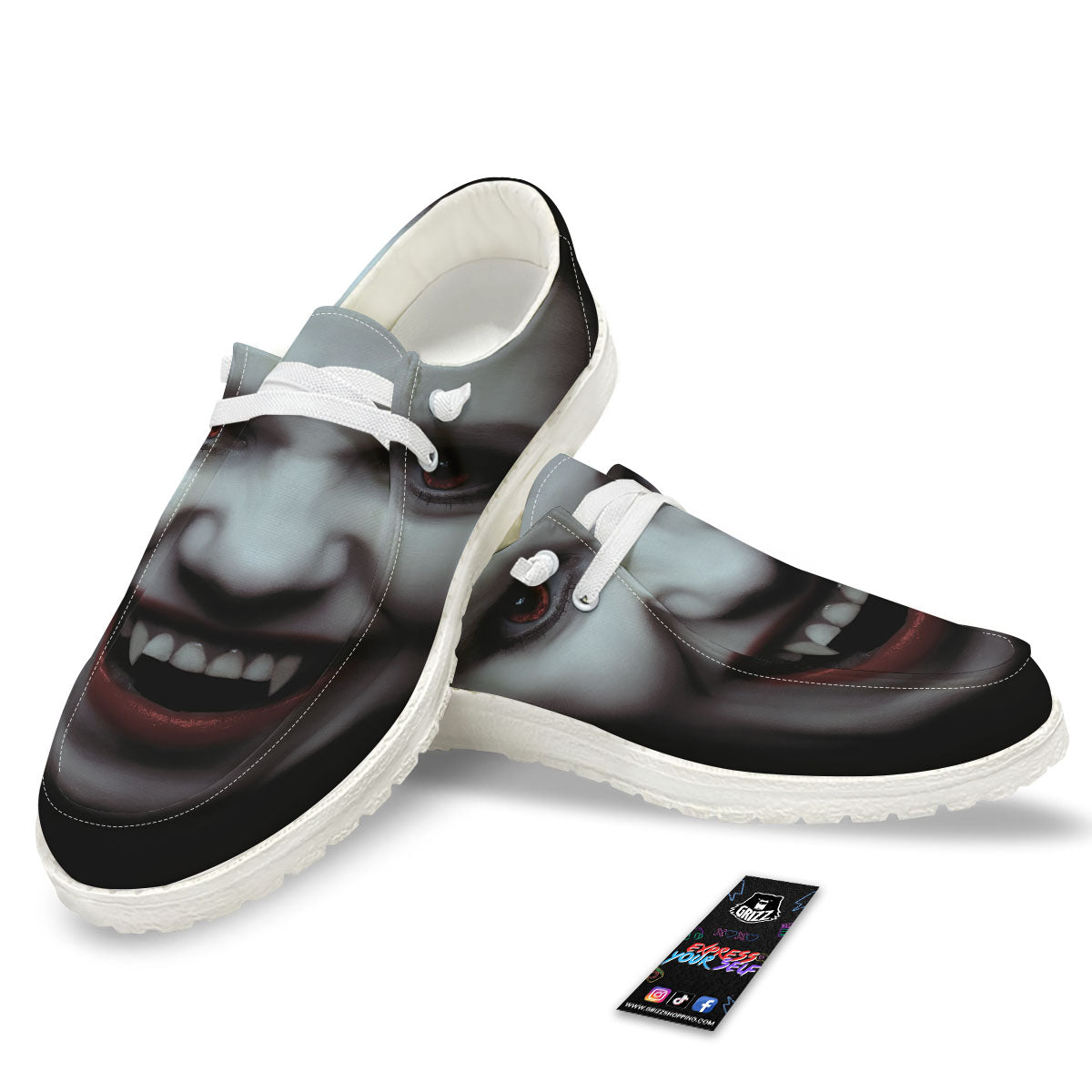 Vampire Girl Halloween Print White Loafers-grizzshop