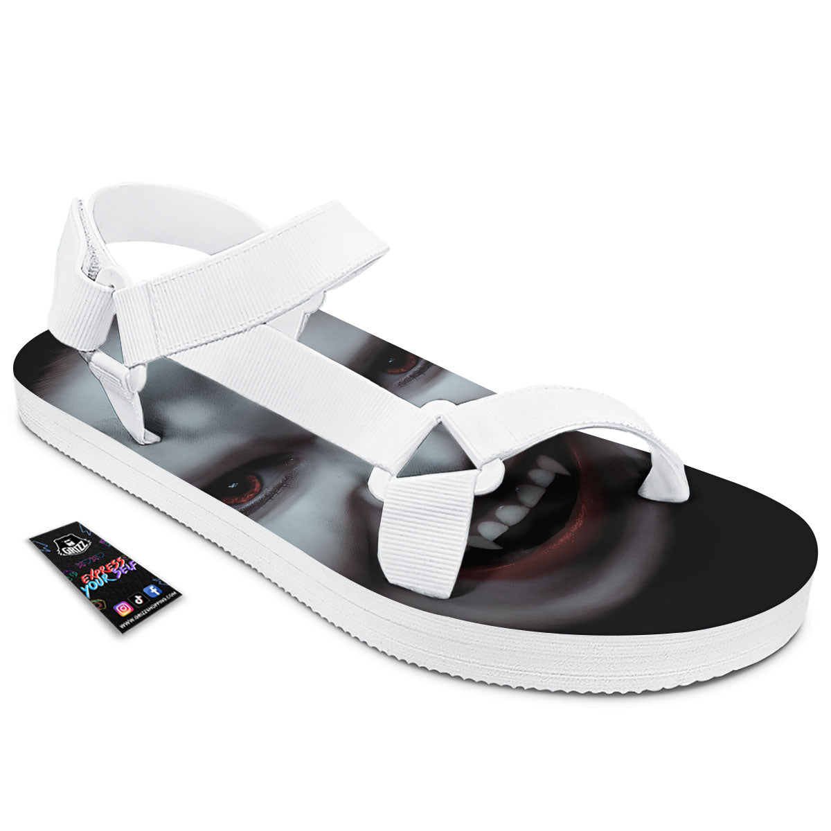 Vampire Girl Halloween Print White Open Toe Sandals-grizzshop