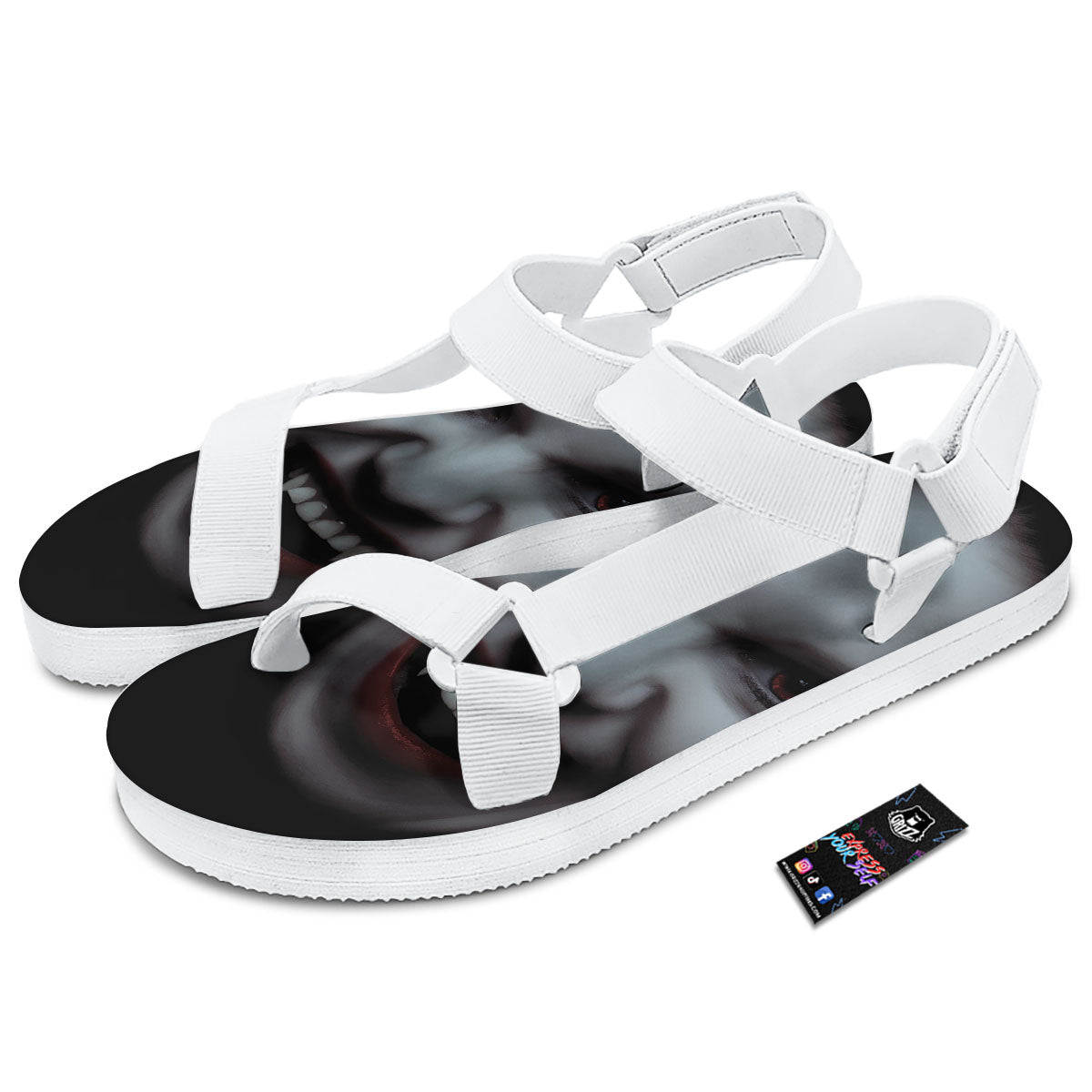 Vampire Girl Halloween Print White Open Toe Sandals-grizzshop