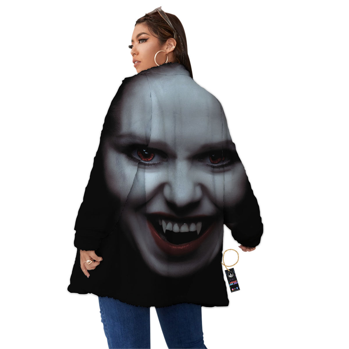 Vampire Girl Halloween Print Women's Sherpa Jacket-grizzshop