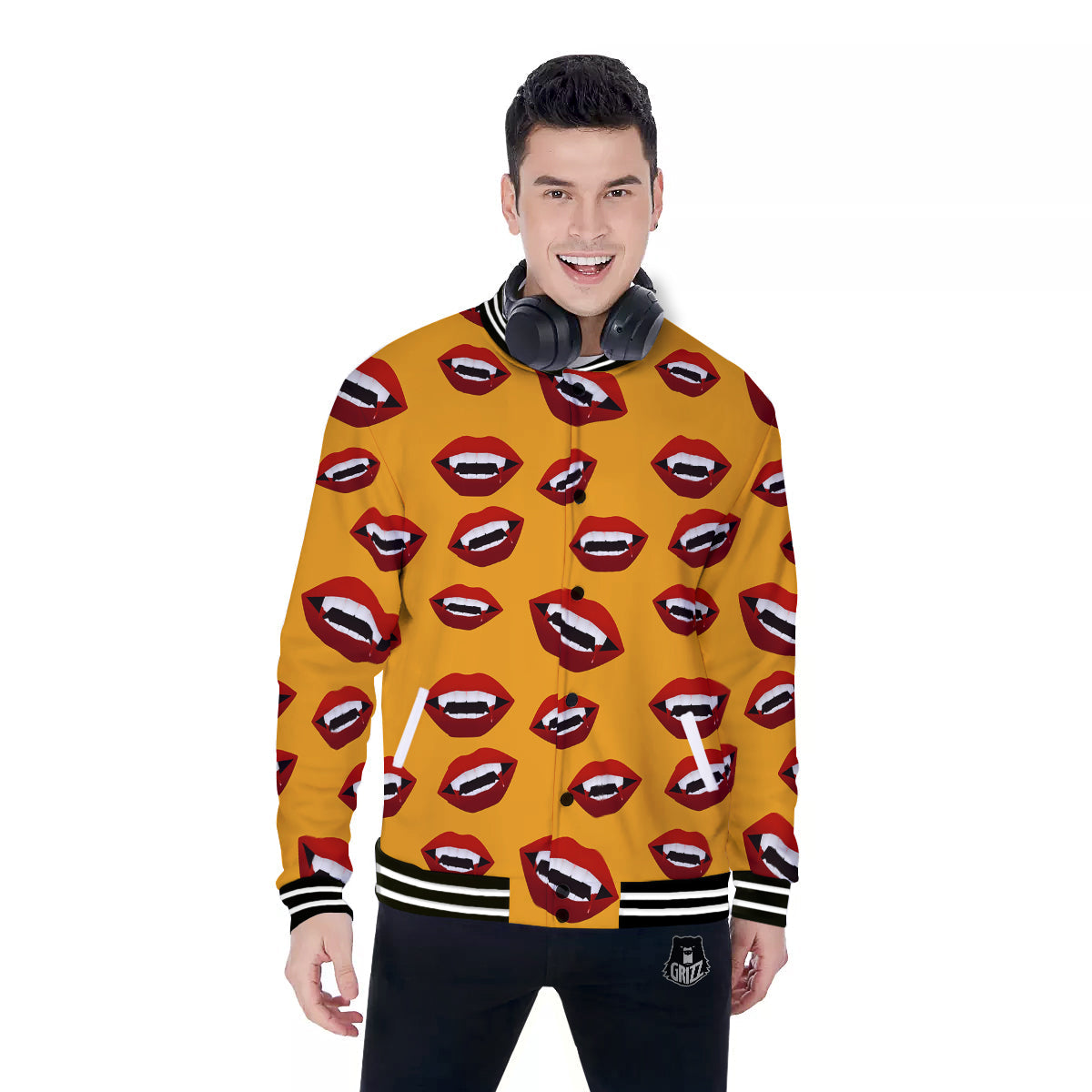 Vampire Lips Halloween Print Pattern Baseball Jacket-grizzshop