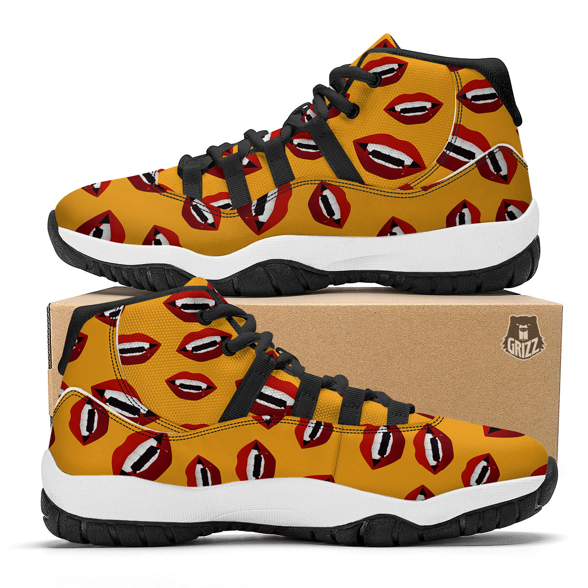 Vampire Lips Halloween Print Pattern Black Bball Shoes-grizzshop