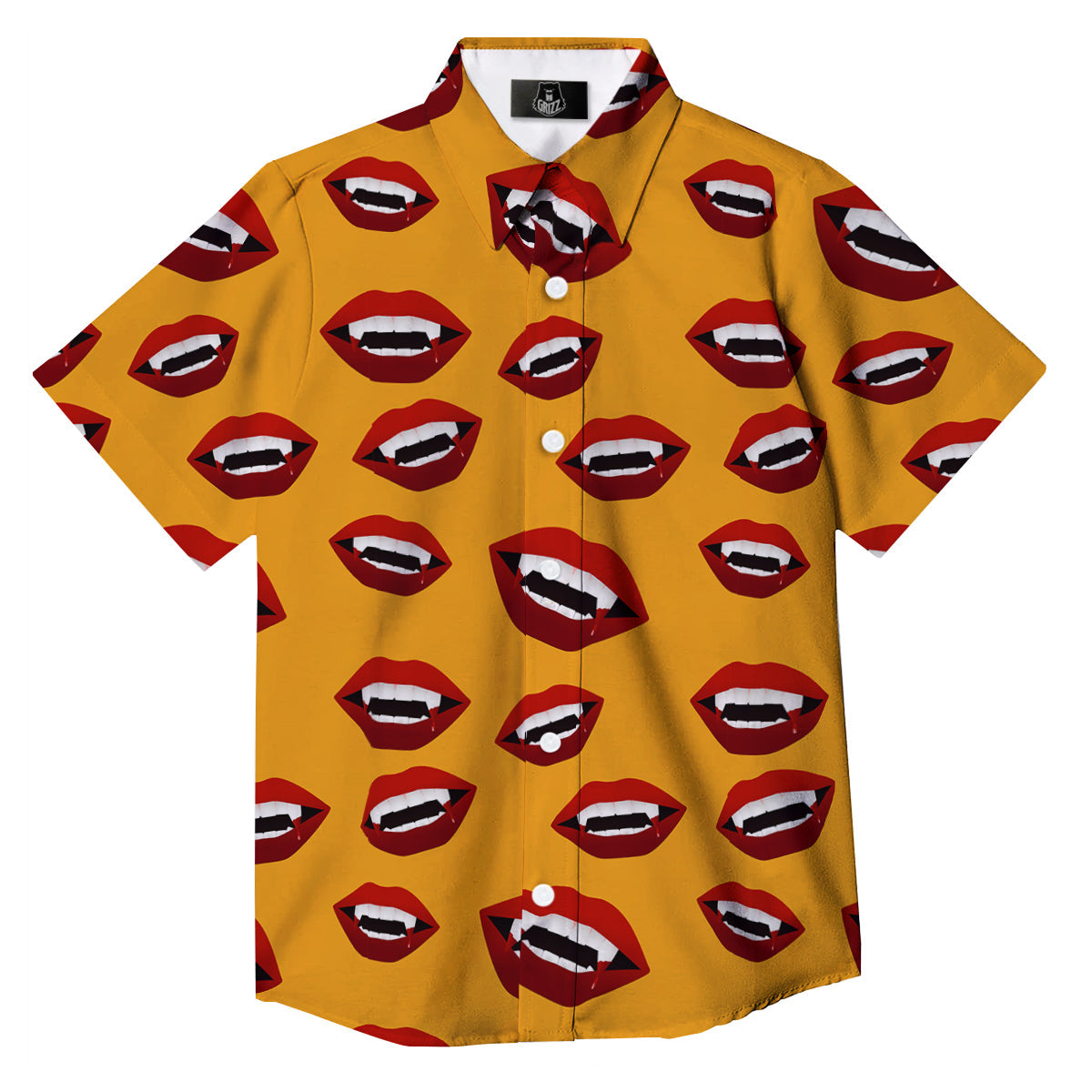 Vampire Lips Halloween Print Pattern Button Up Shirt-grizzshop