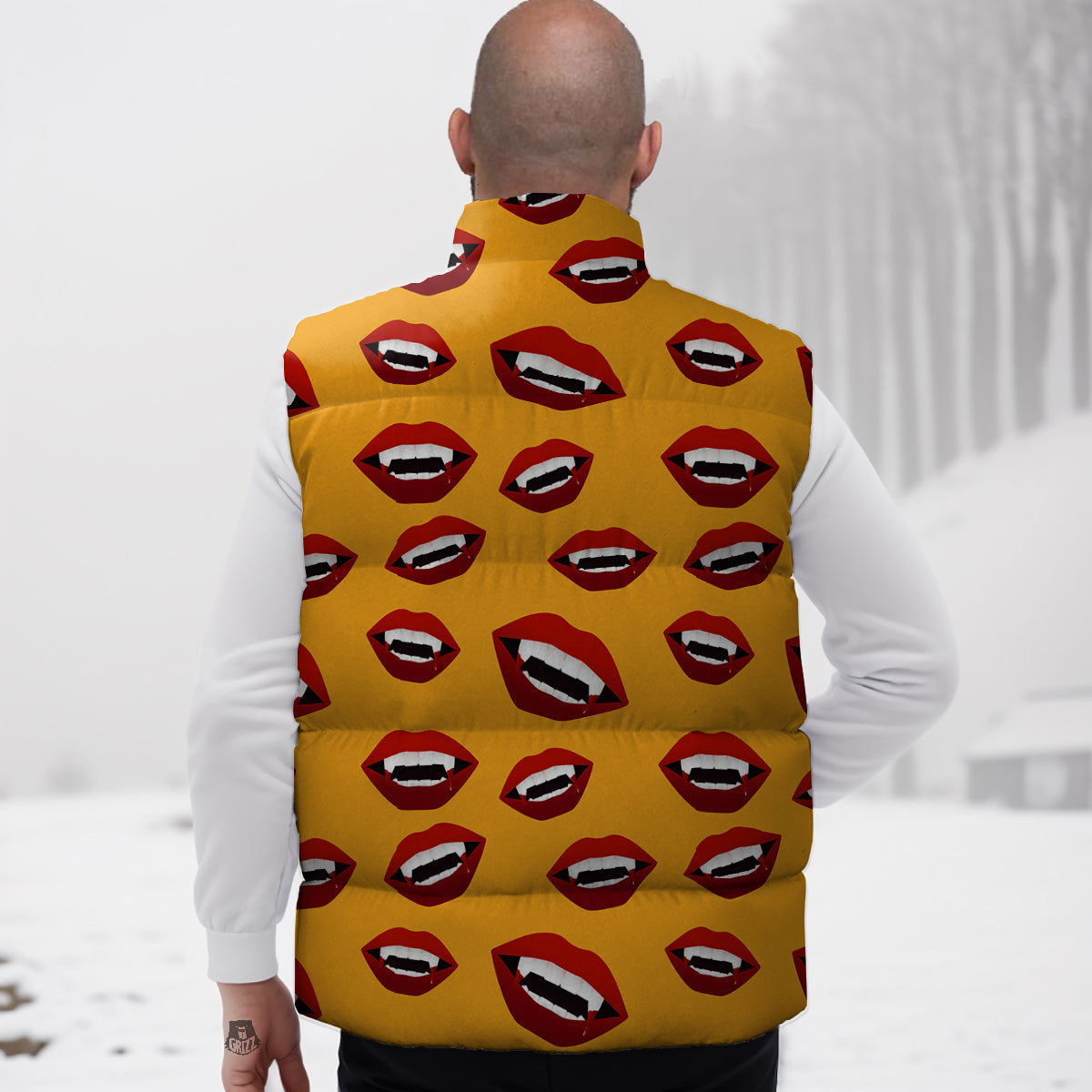 Vampire Lips Halloween Print Pattern Down Vest