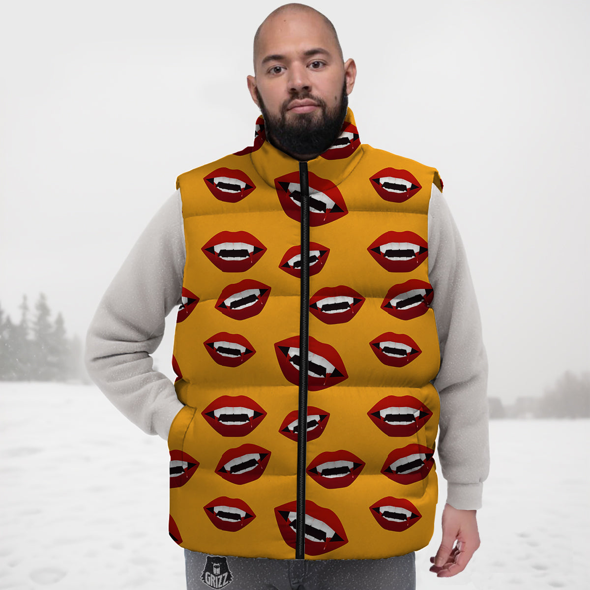 Vampire Lips Halloween Print Pattern Down Vest
