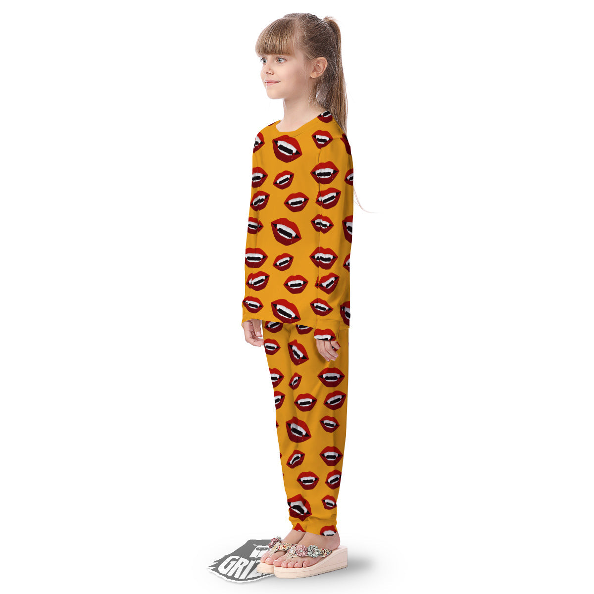 Vampire Lips Halloween Print Pattern Kid's Pajamas-grizzshop