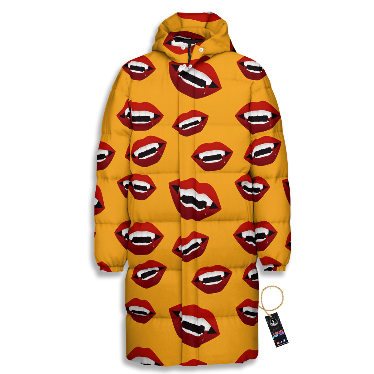 Vampire Lips Halloween Print Pattern Long Down Jacket-grizzshop