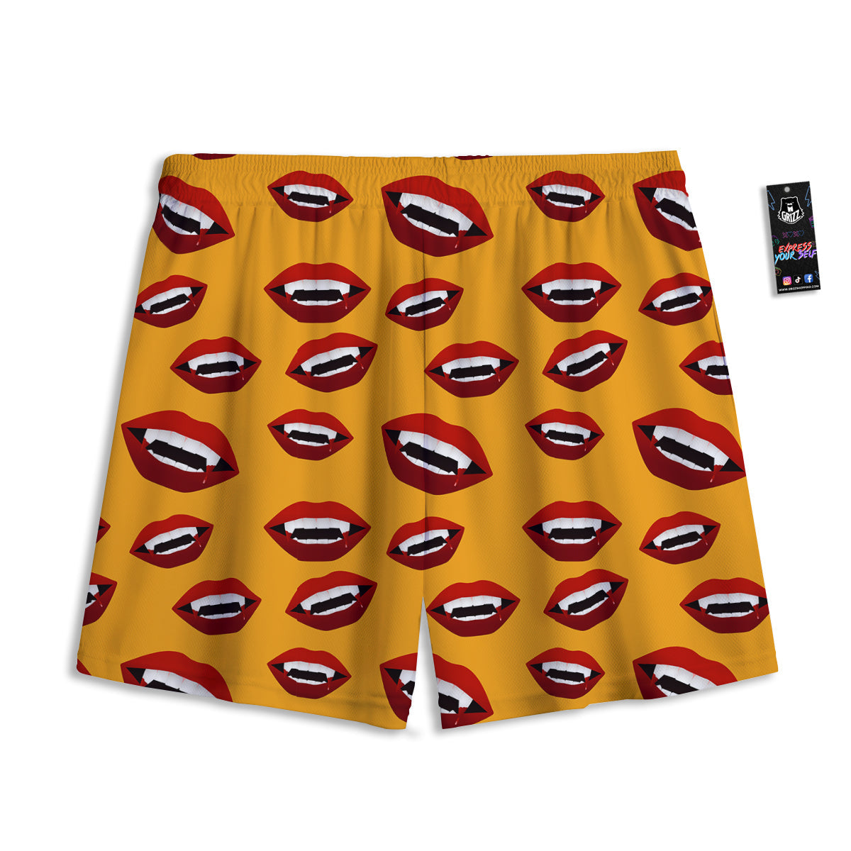 Vampire Lips Halloween Print Pattern Mesh Shorts