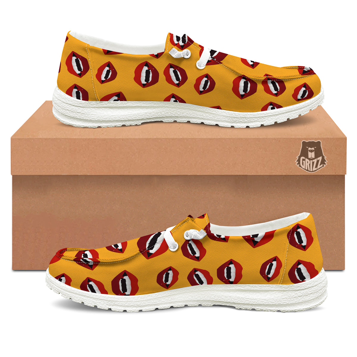 Vampire Lips Halloween Print Pattern White Loafers-grizzshop