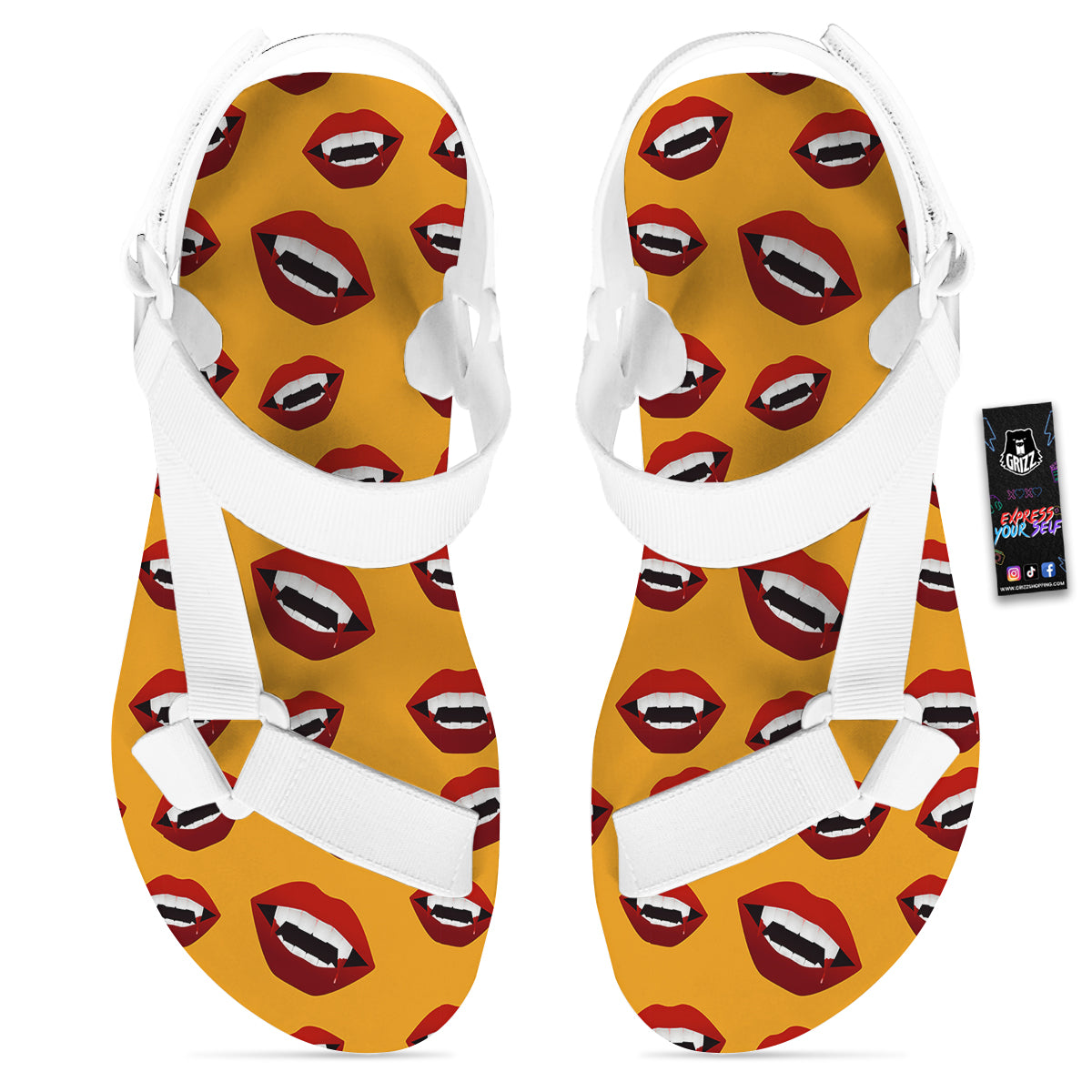 Vampire Lips Halloween Print Pattern White Open Toe Sandals-grizzshop