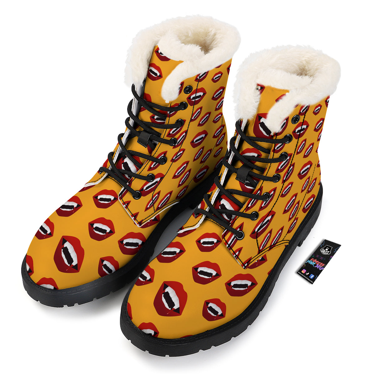 Vampire Lips Halloween Print Pattern Winter Boots-grizzshop