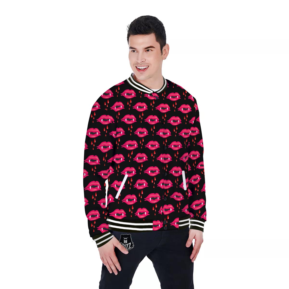 Vampire Lips Red Halloween Print Pattern Baseball Jacket-grizzshop