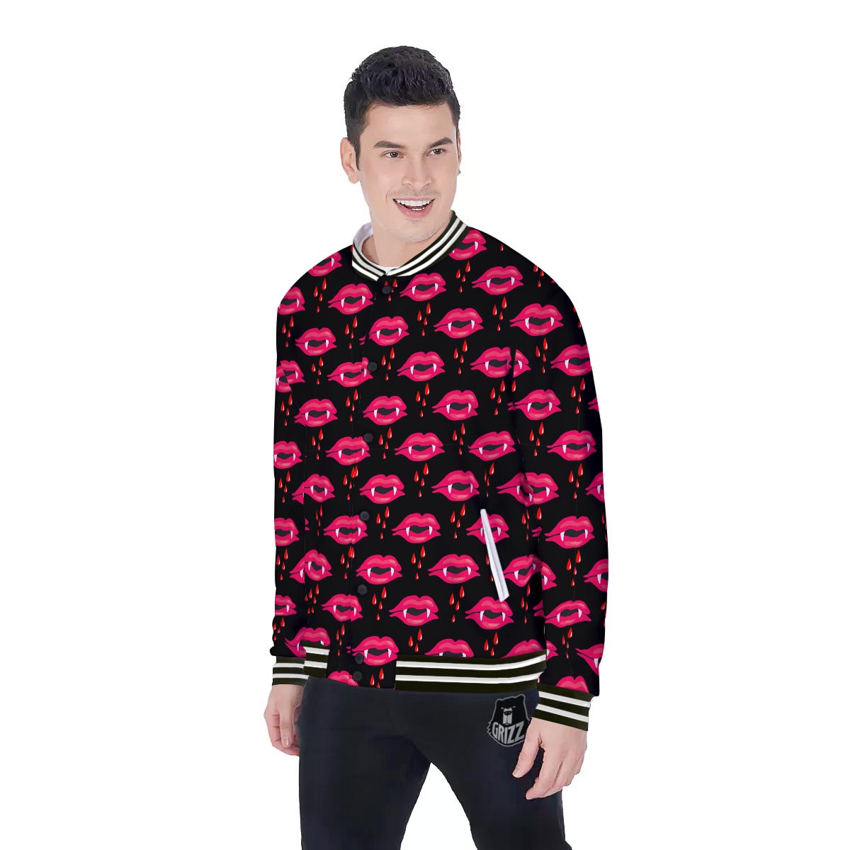 Vampire Lips Red Halloween Print Pattern Baseball Jacket-grizzshop